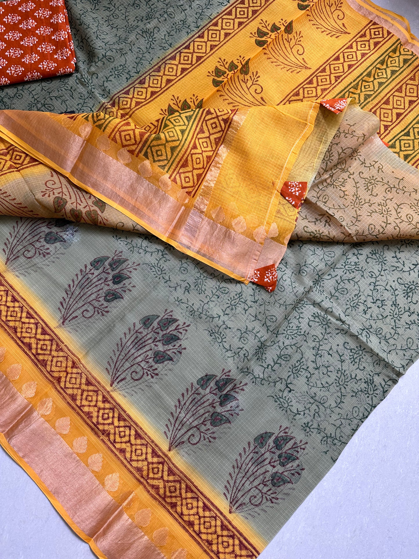 Pure HandBlock Printed Kota Cotton Doria Saree