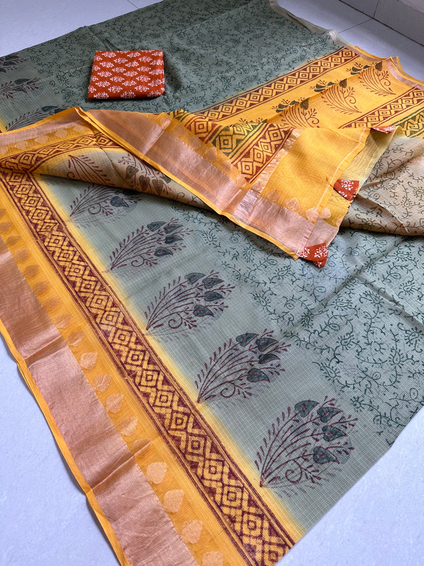 Pure HandBlock Printed Kota Cotton Doria Saree