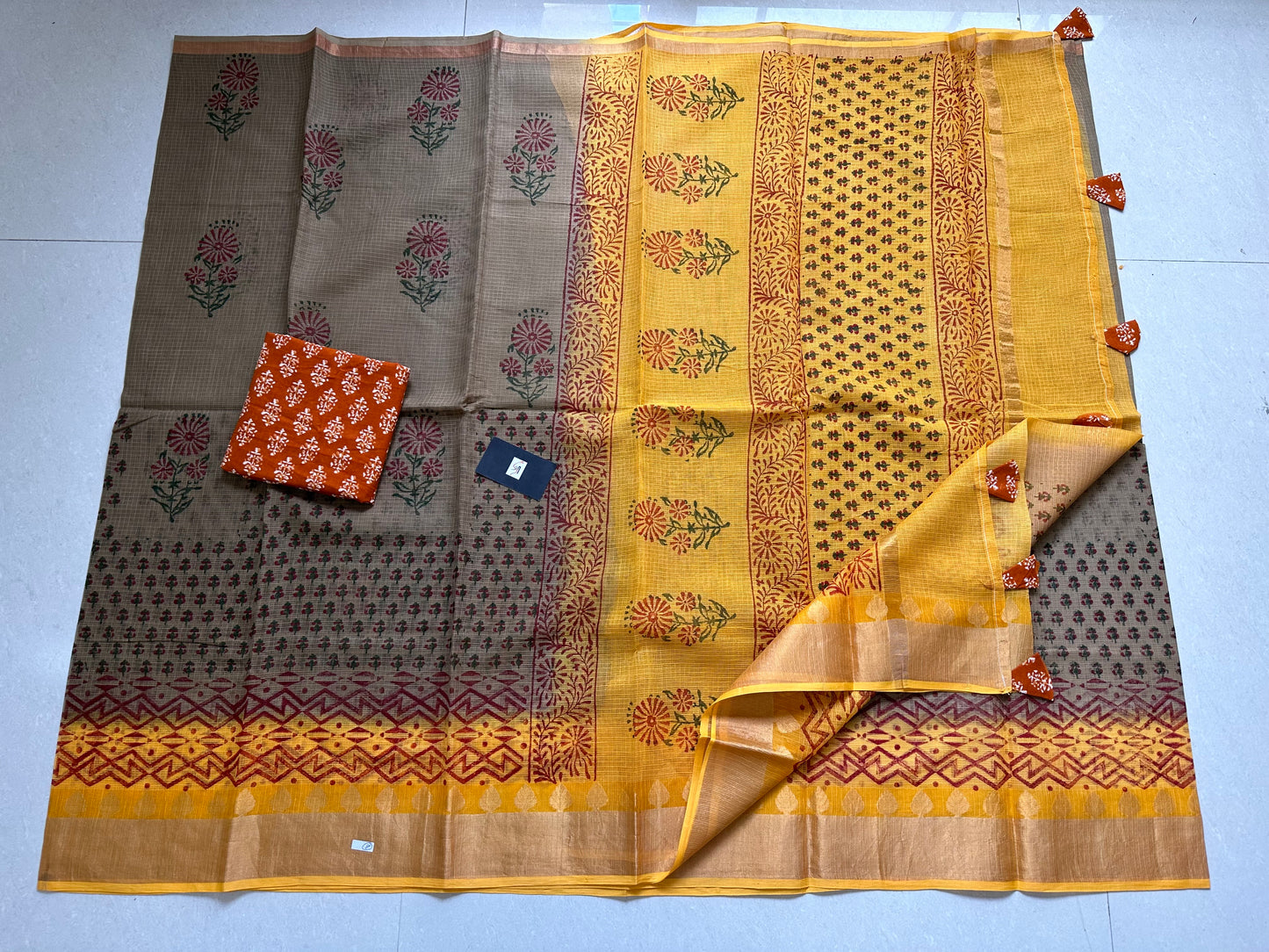 Pure HandBlock Printed Kota Cotton Doria Saree