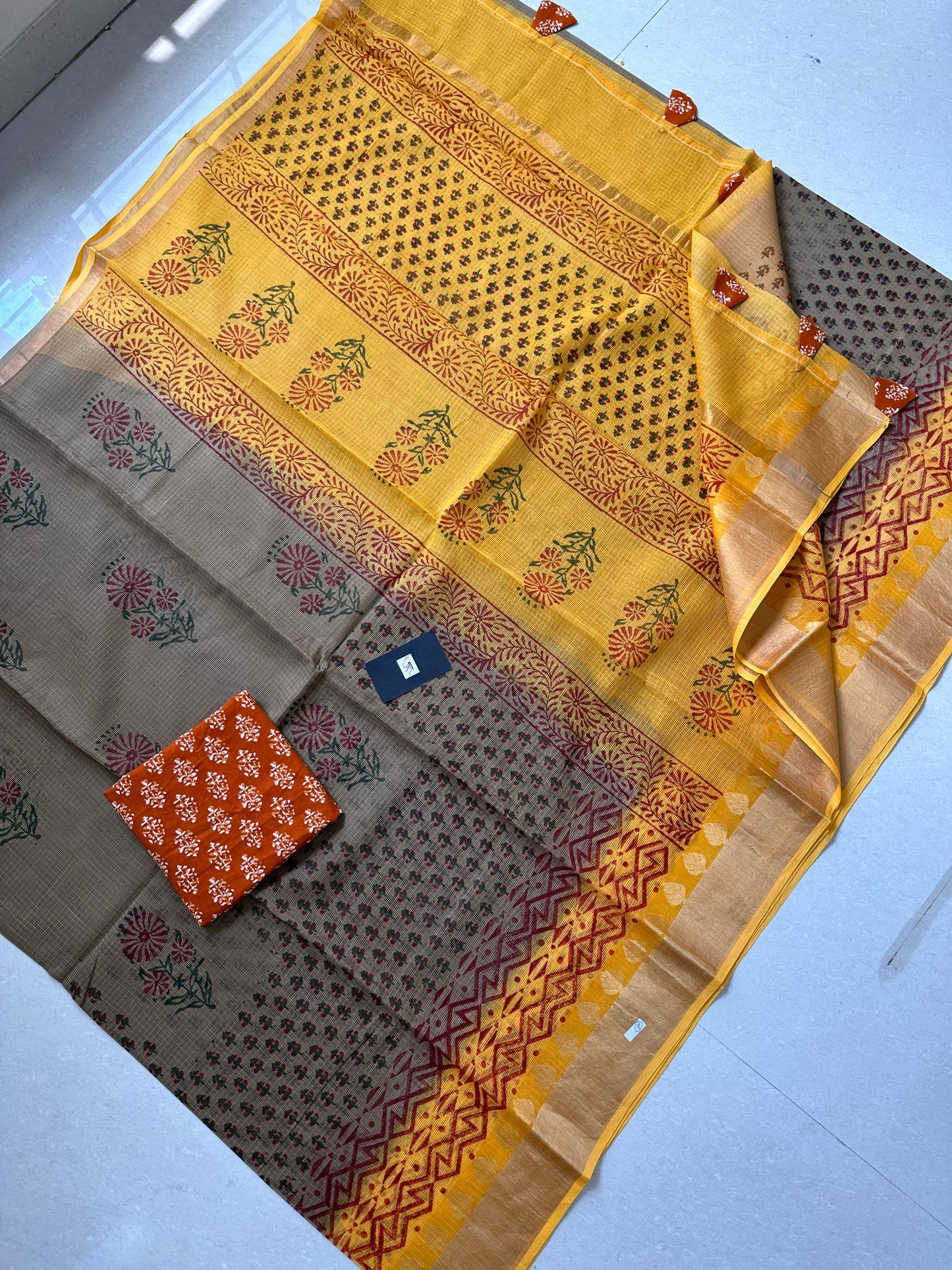 Pure HandBlock Printed Kota Cotton Doria Saree