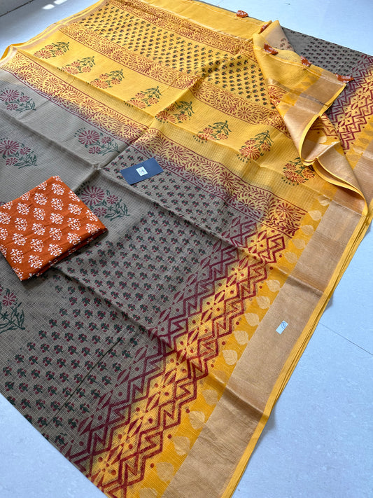 Pure HandBlock Printed Kota Cotton Doria Saree