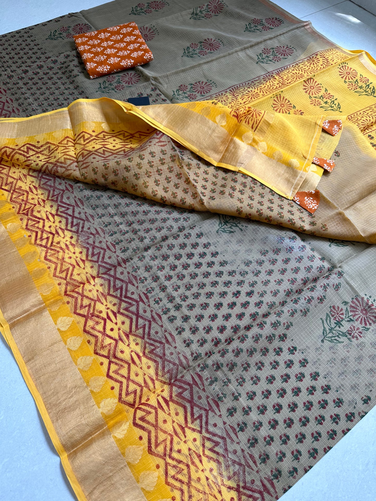 Pure HandBlock Printed Kota Cotton Doria Saree