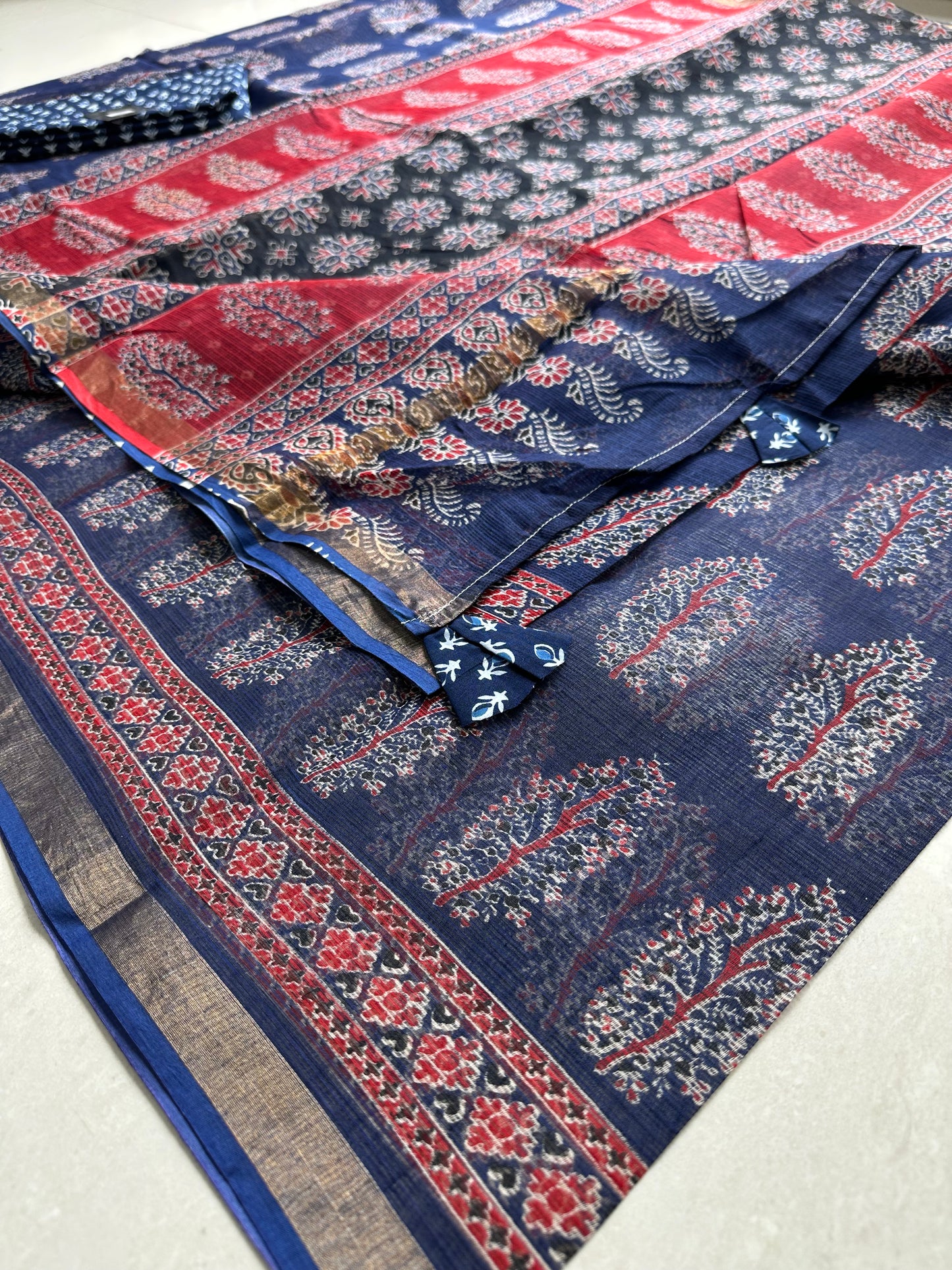 HandBlock Printed Pure Kota Cotton Doria Saree