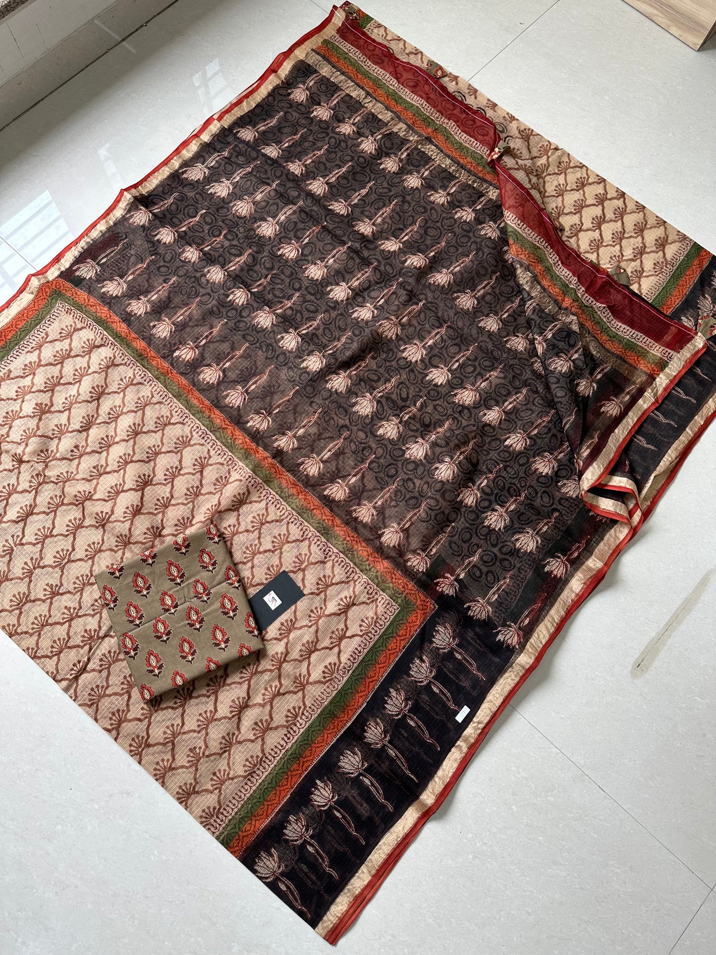 HandBlock Printed Kota Cotton Doria Saree