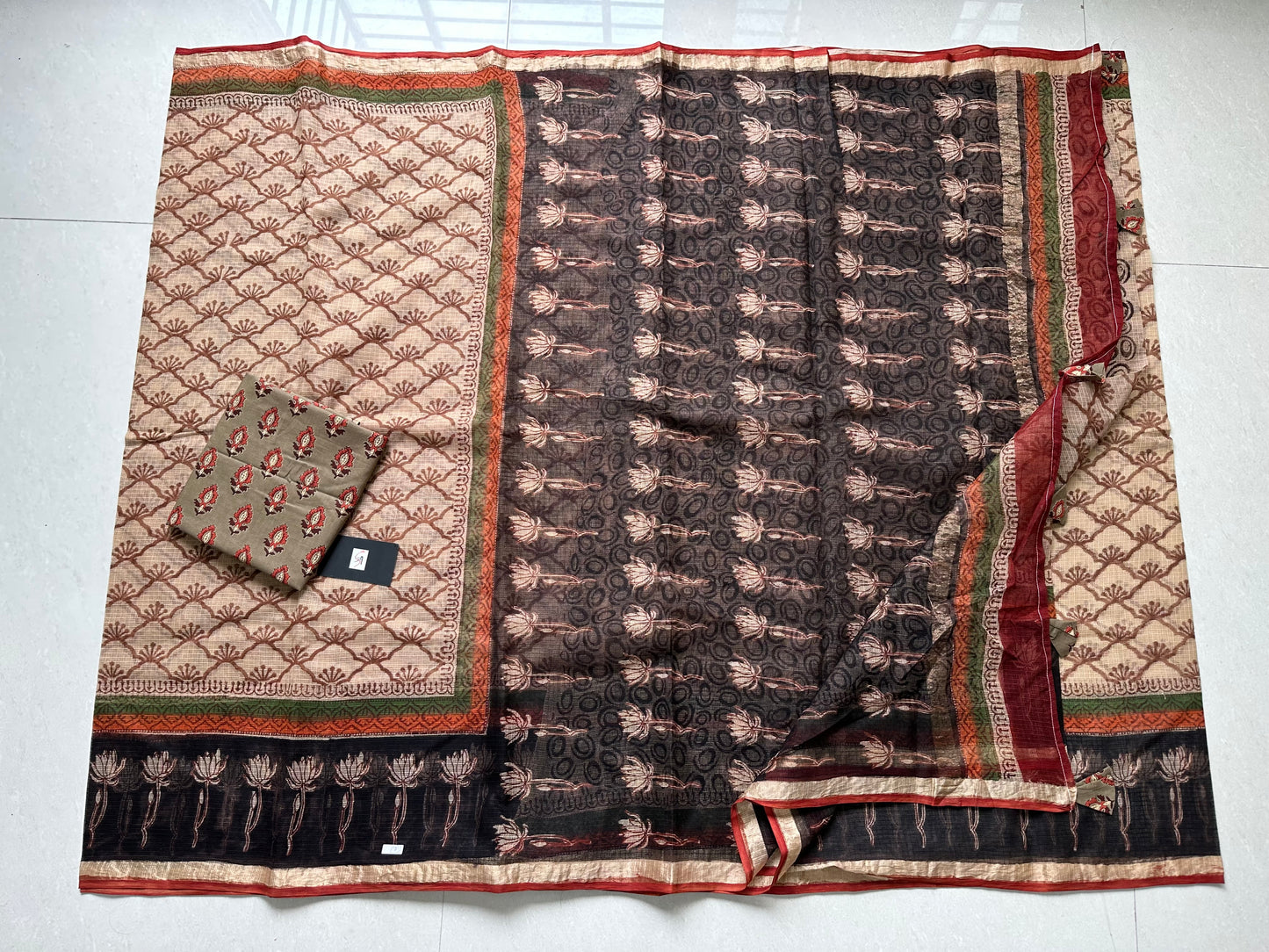 HandBlock Printed Kota Cotton Doria Saree