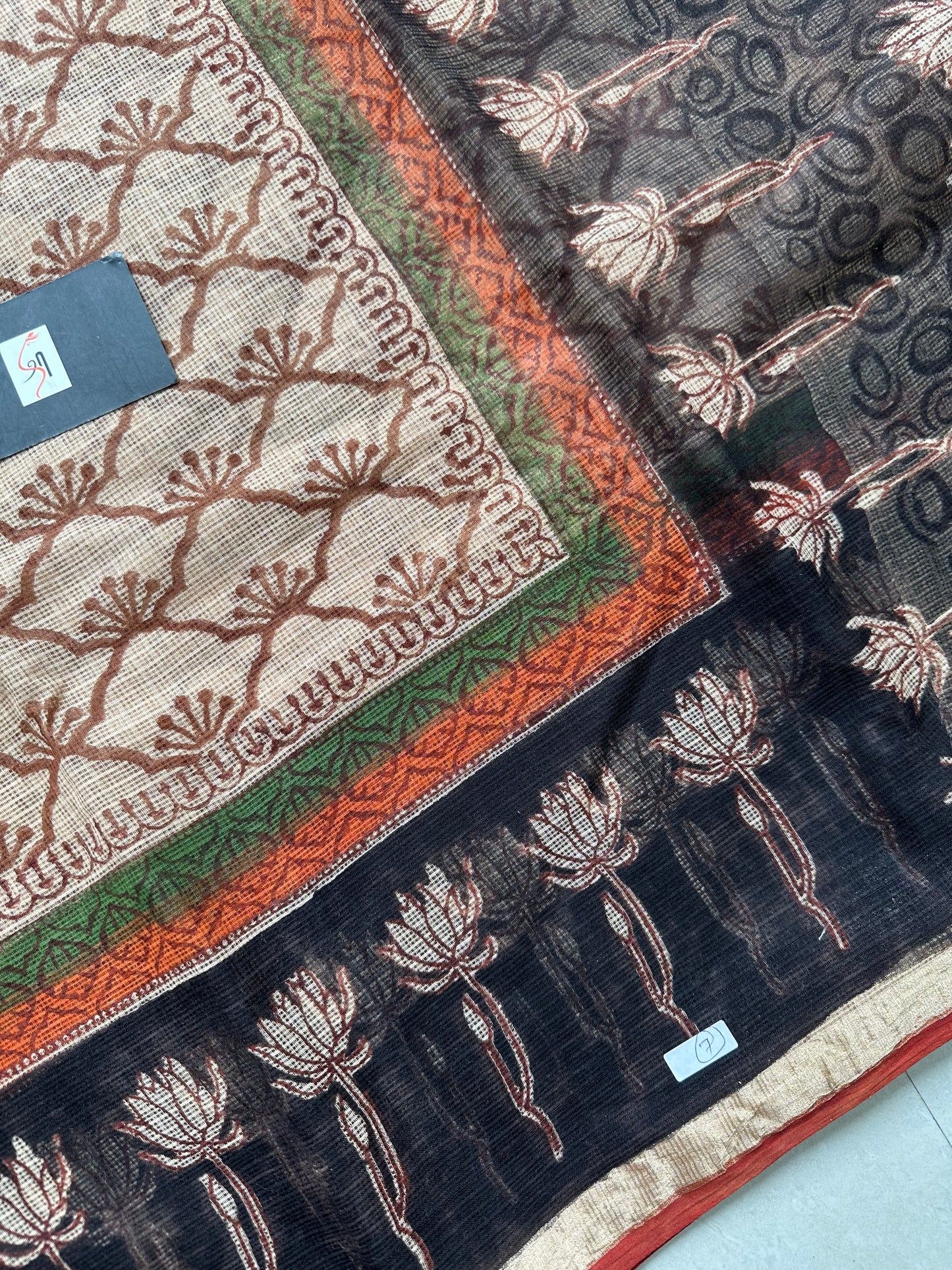 HandBlock Printed Kota Cotton Doria Saree