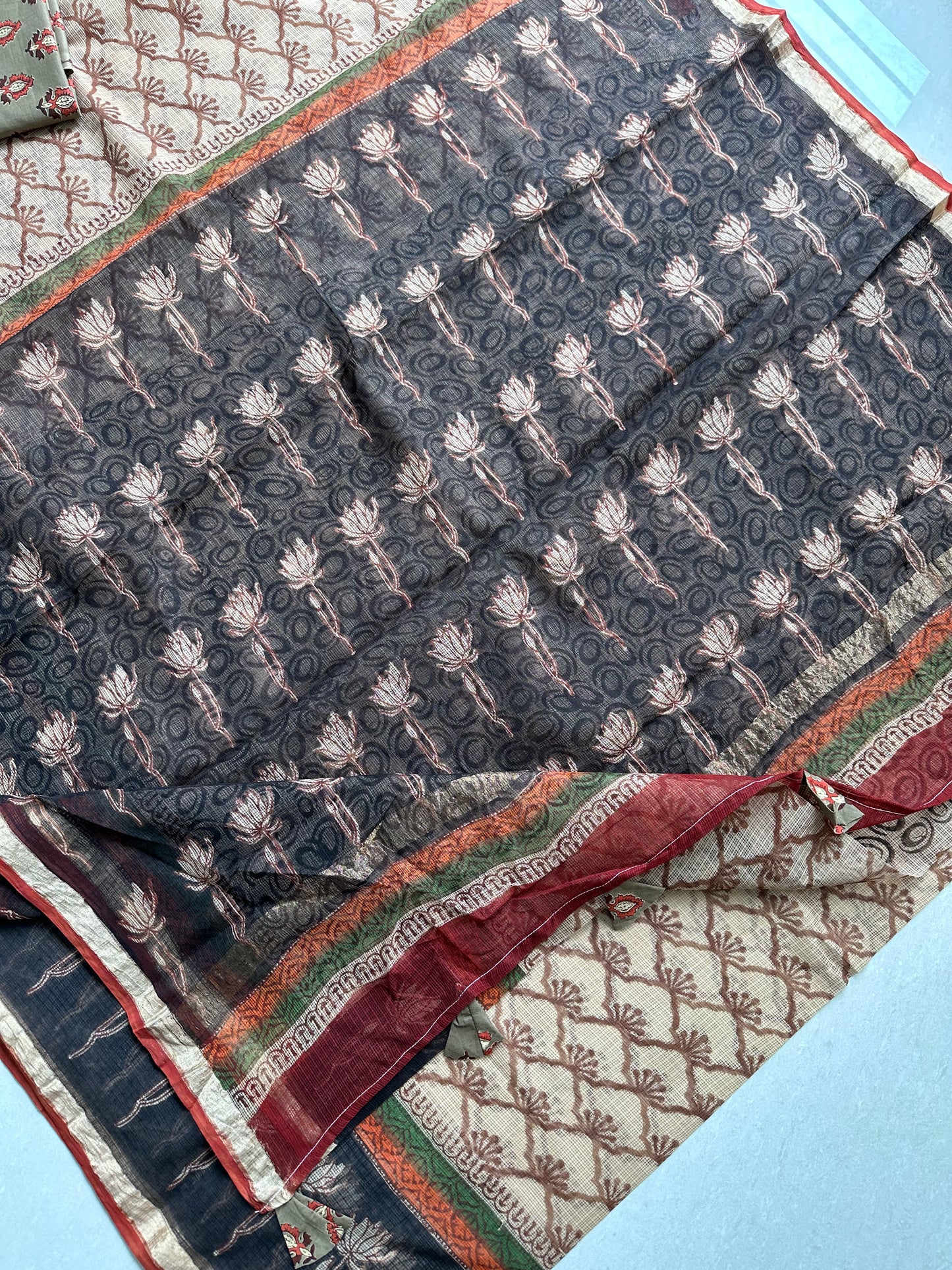 HandBlock Printed Kota Cotton Doria Saree