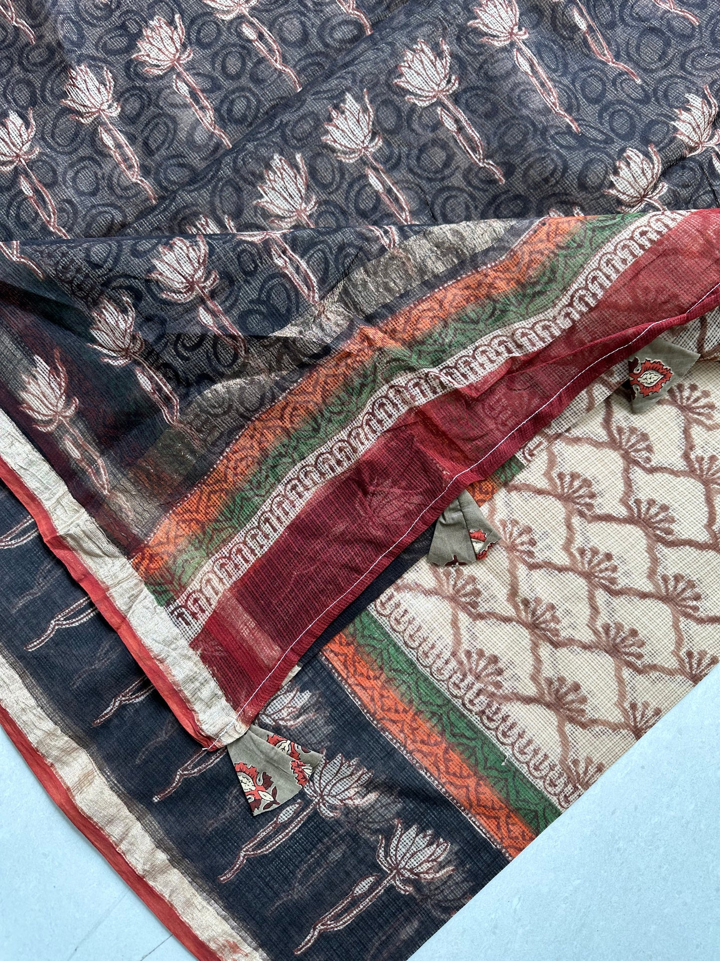 HandBlock Printed Kota Cotton Doria Saree