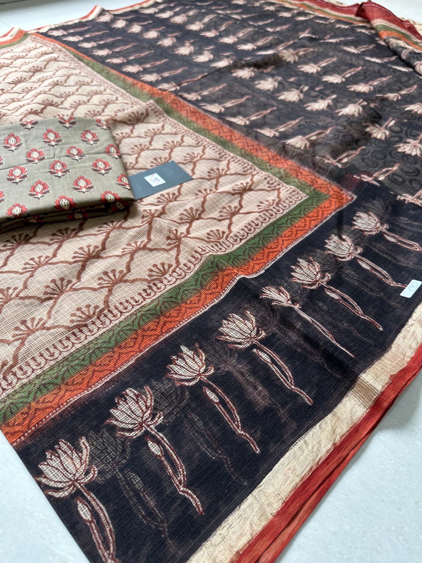 HandBlock Printed Kota Cotton Doria Saree