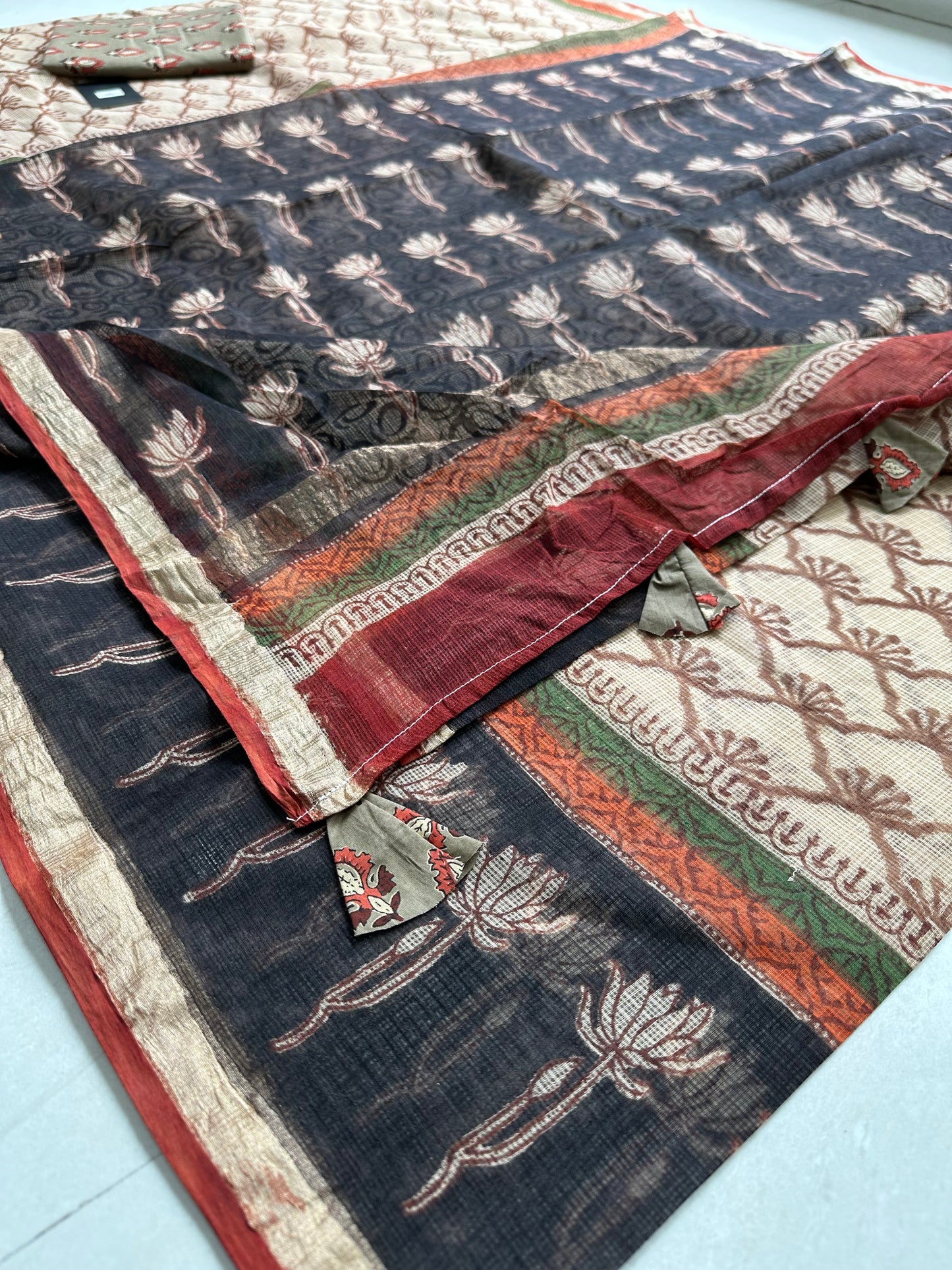 HandBlock Printed Kota Cotton Doria Saree