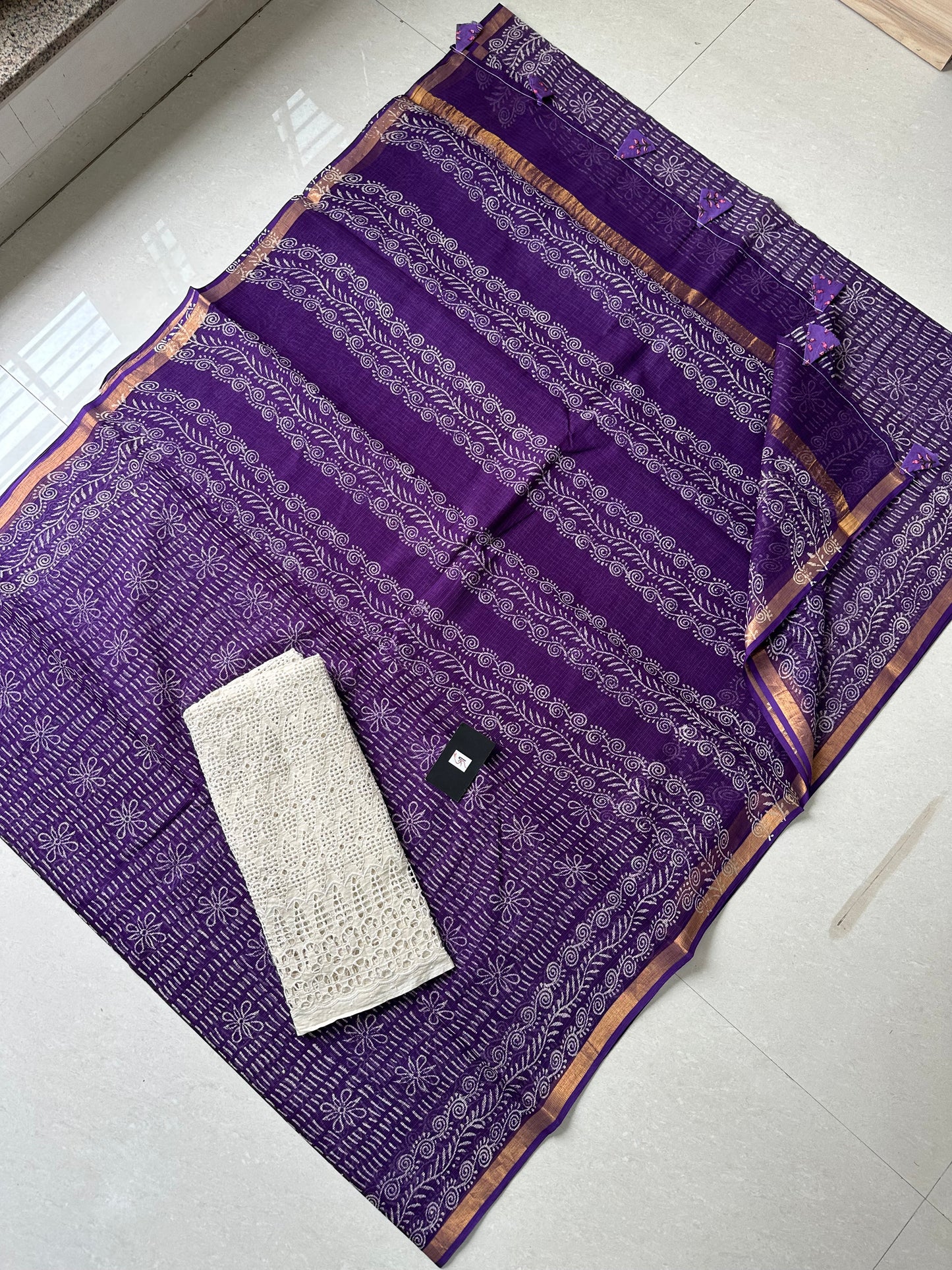 HandBlock Printed Pure Kota Cotton Doria Saree