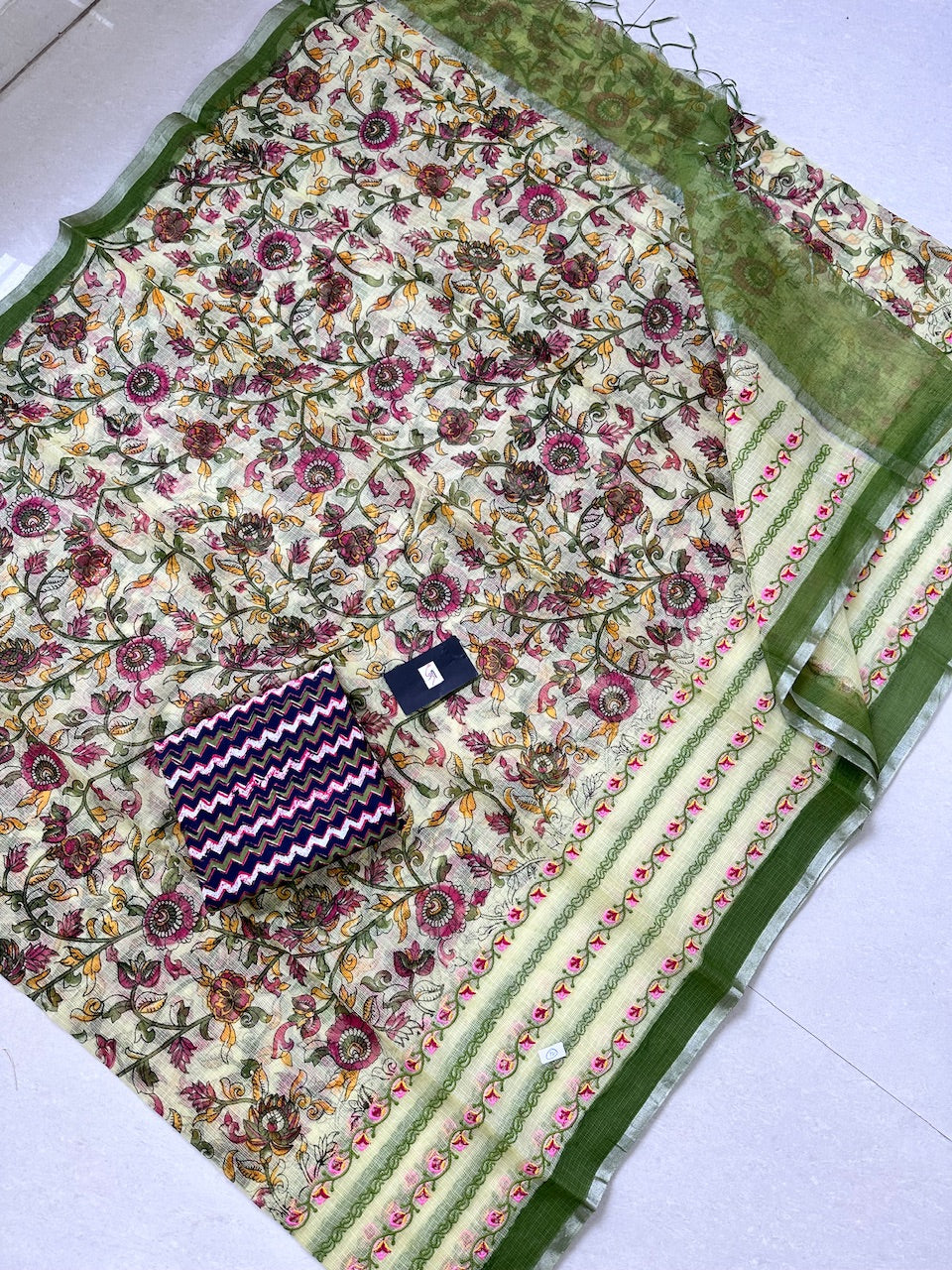 Embroidered Digital Printed Kota Cotton Doria Saree