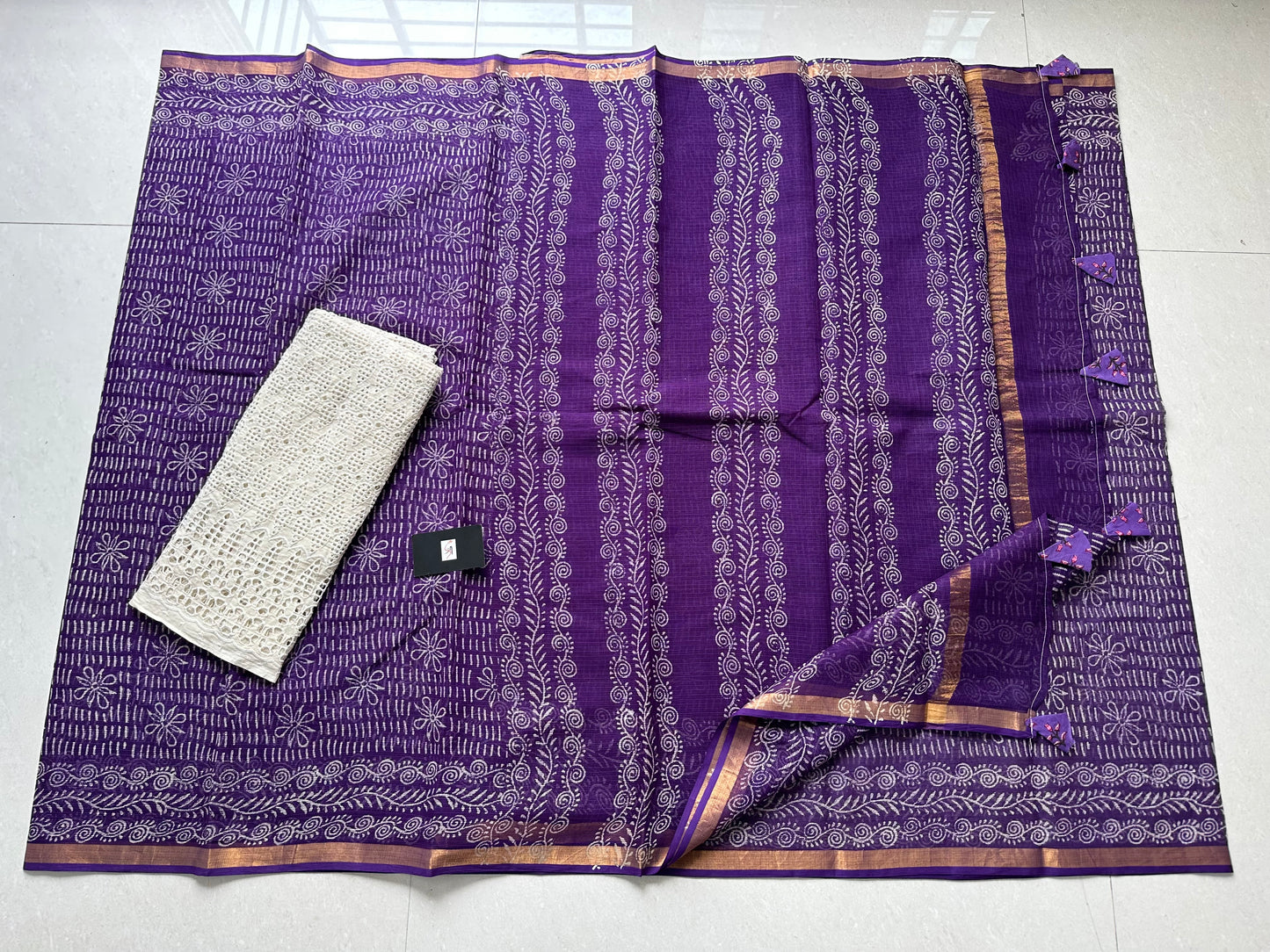 HandBlock Printed Pure Kota Cotton Doria Saree