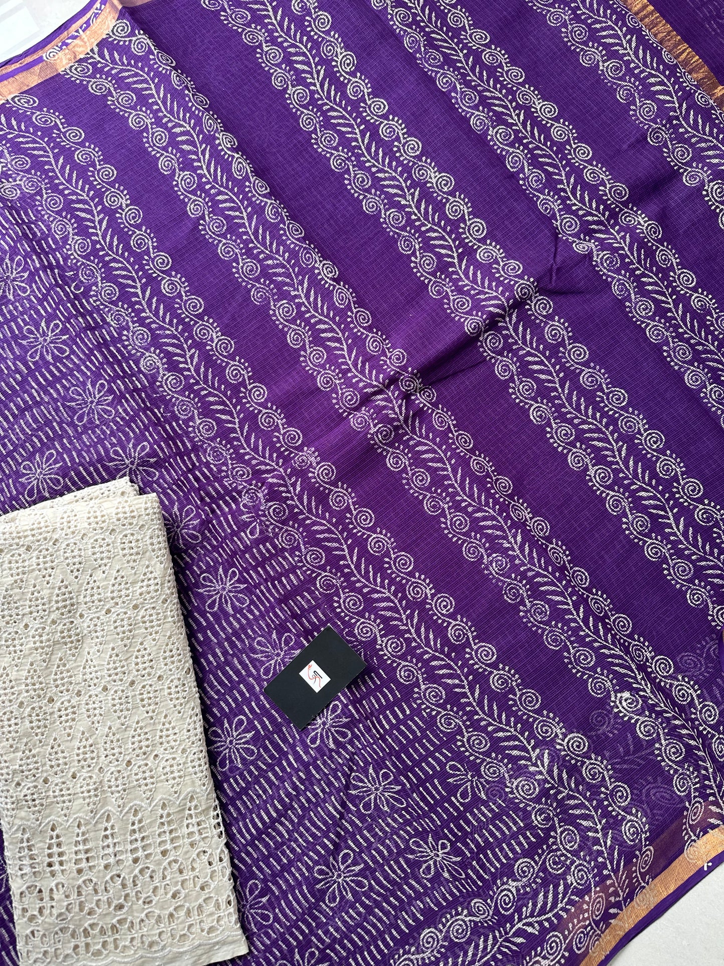 HandBlock Printed Pure Kota Cotton Doria Saree