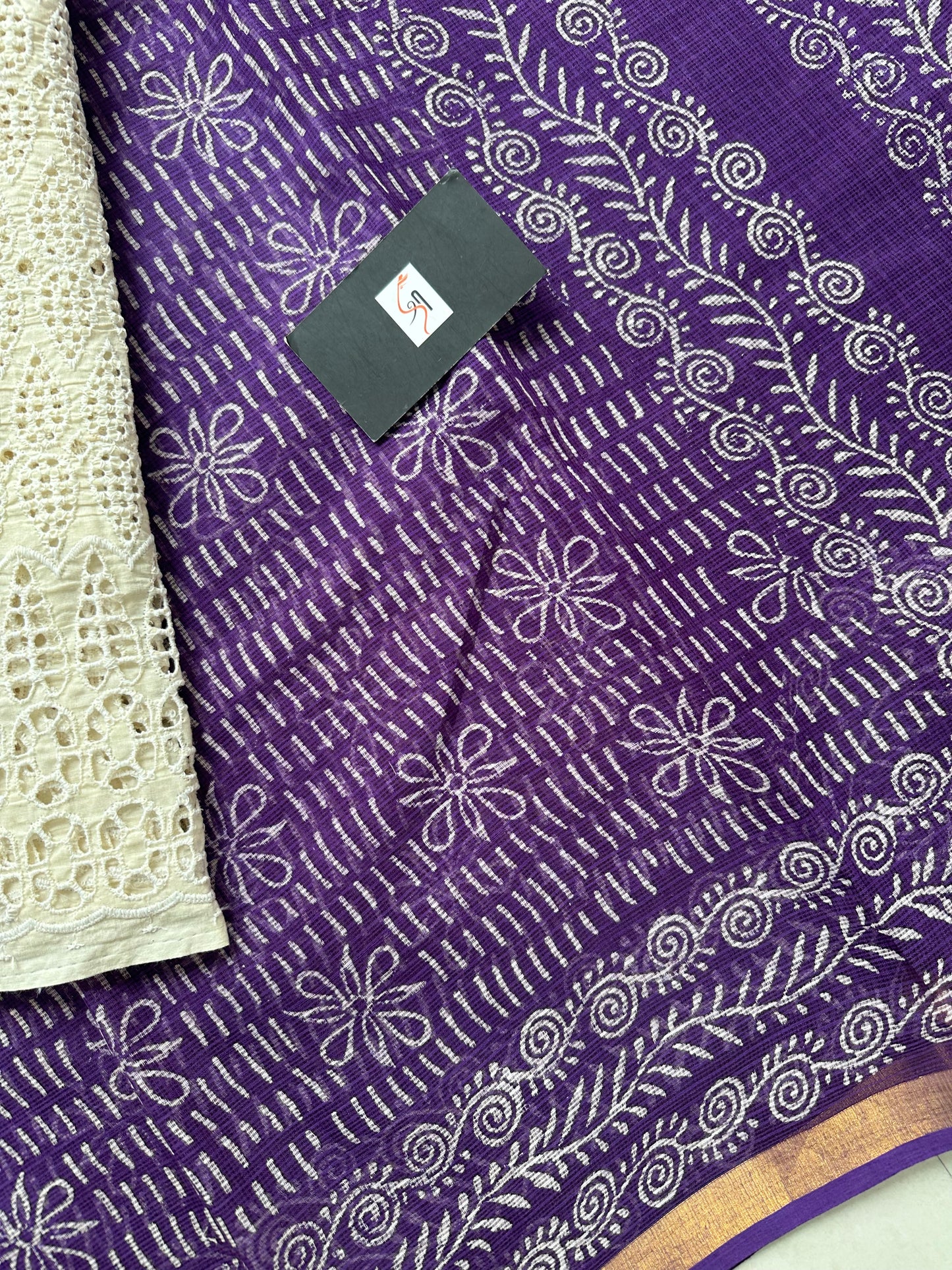 HandBlock Printed Pure Kota Cotton Doria Saree