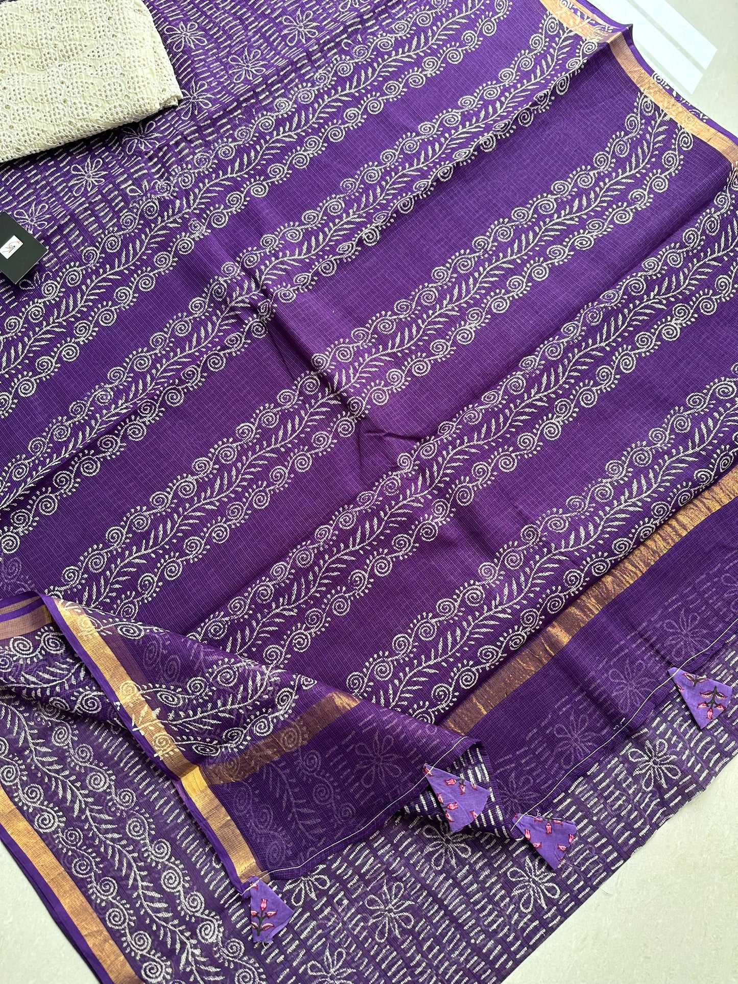 HandBlock Printed Pure Kota Cotton Doria Saree