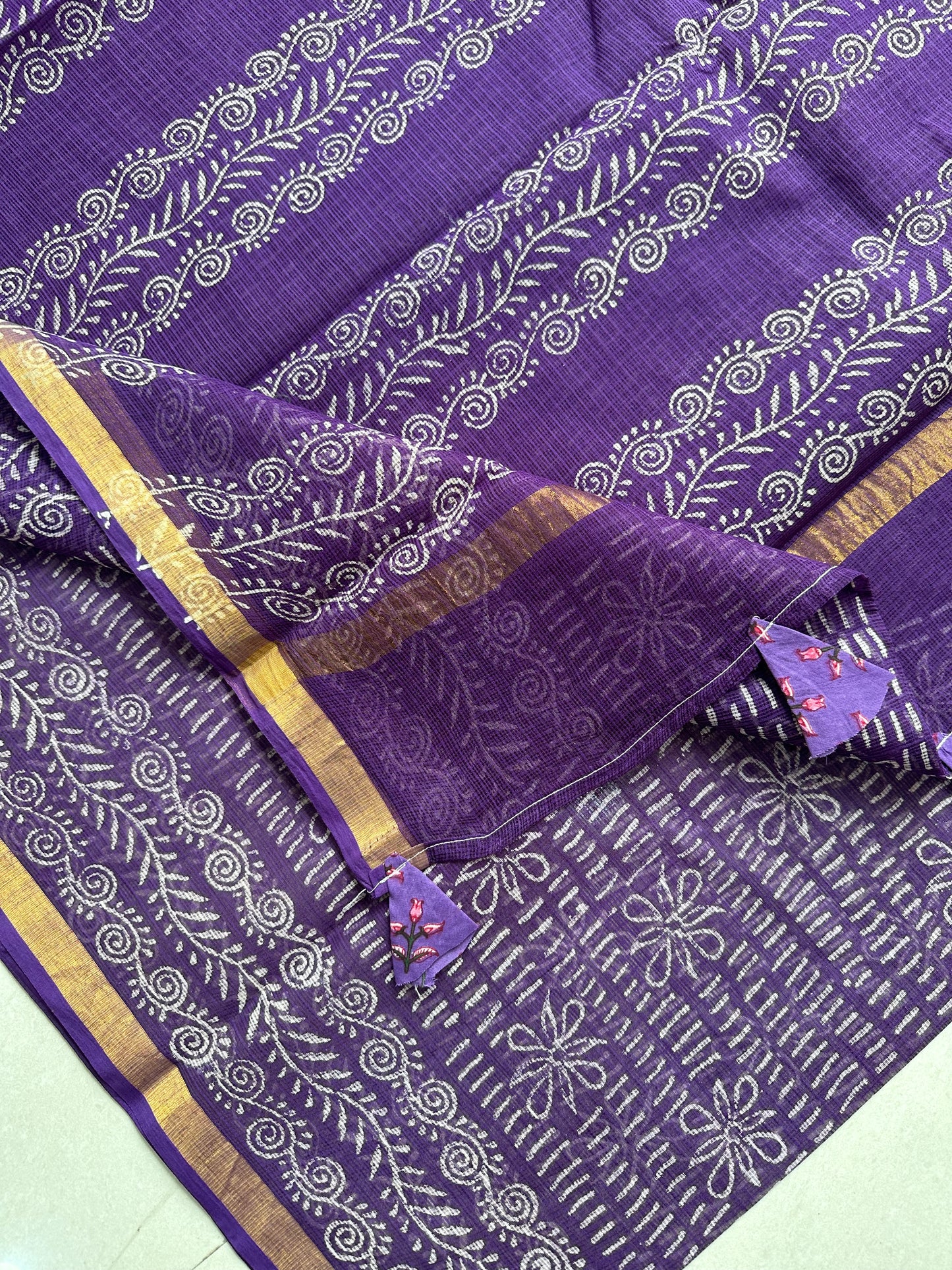 HandBlock Printed Pure Kota Cotton Doria Saree