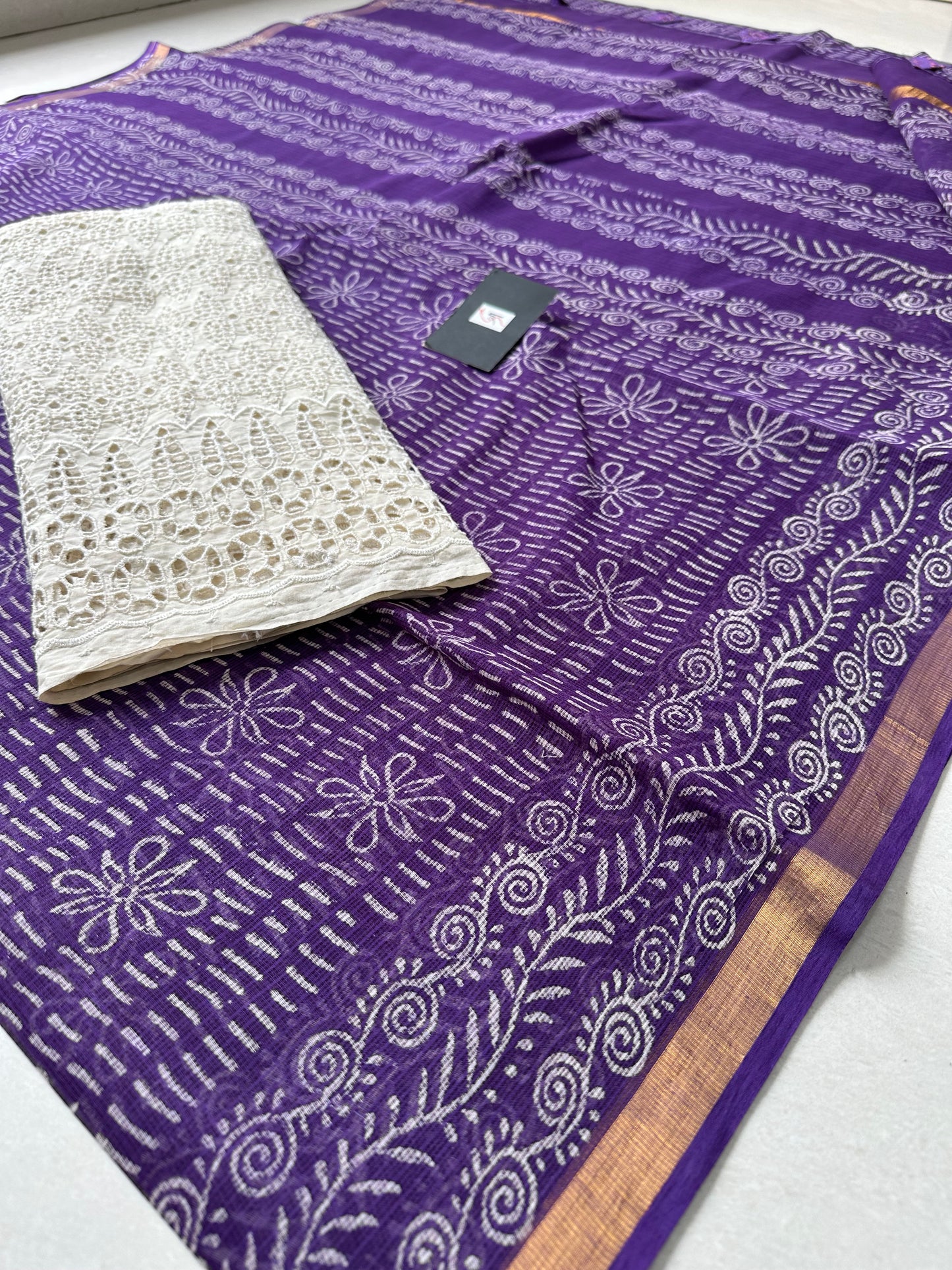 HandBlock Printed Pure Kota Cotton Doria Saree