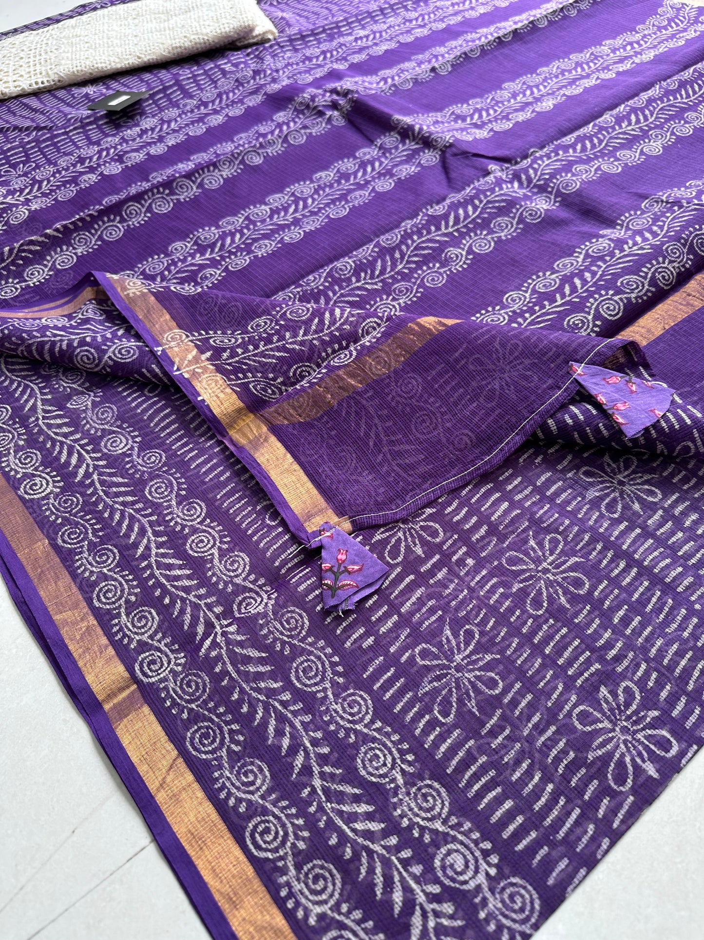 HandBlock Printed Pure Kota Cotton Doria Saree