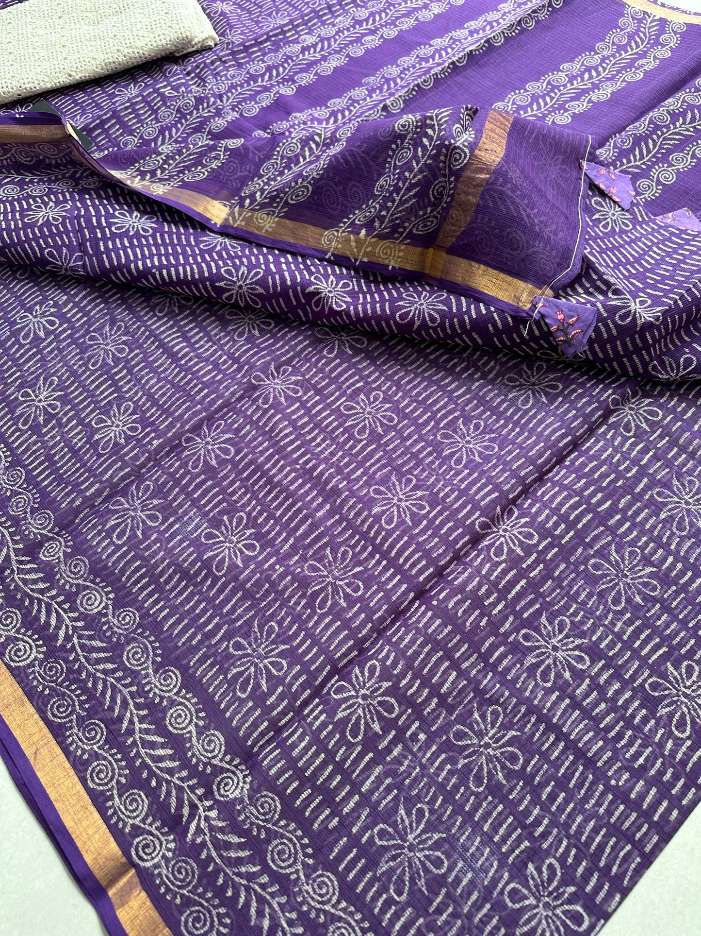 HandBlock Printed Pure Kota Cotton Doria Saree