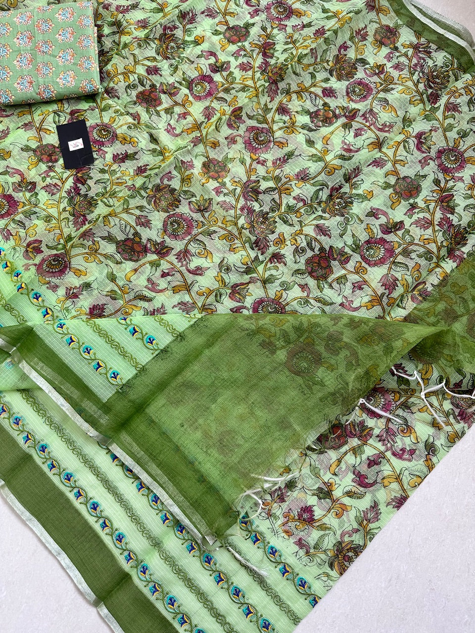 Embroidered Digital Printed Kota Cotton Doria Saree