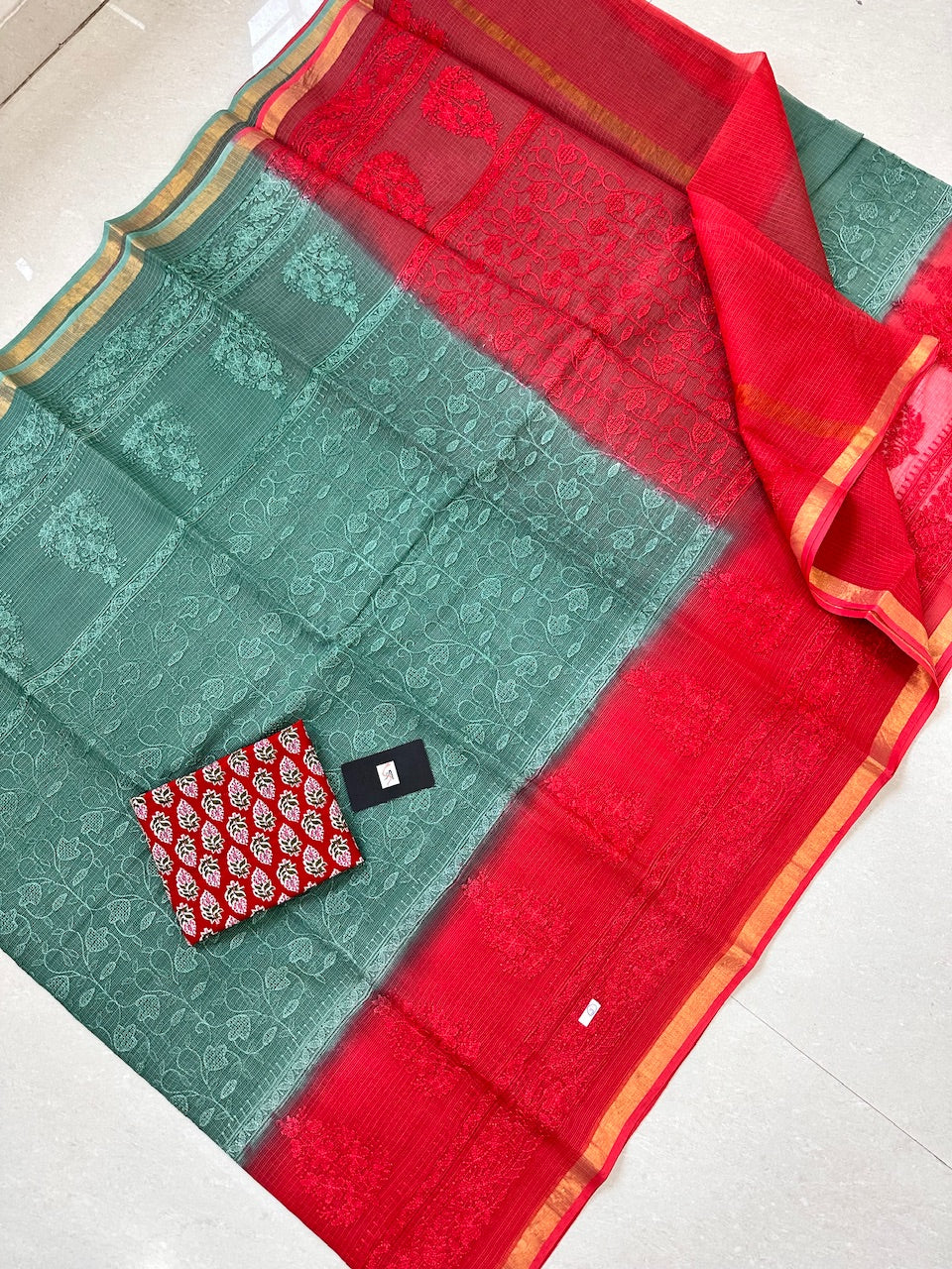 Pure Embroidered Kota Cotton Doria Saree