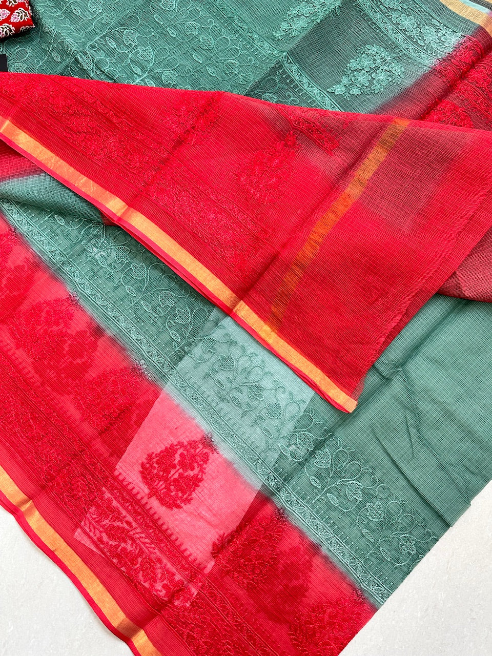 Pure Embroidered Kota Cotton Doria Saree