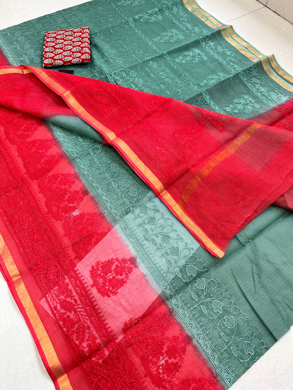 Pure Embroidered Kota Cotton Doria Saree