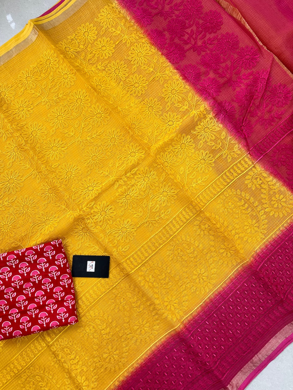 Pure Embroidered Kota Cotton Doria Saree