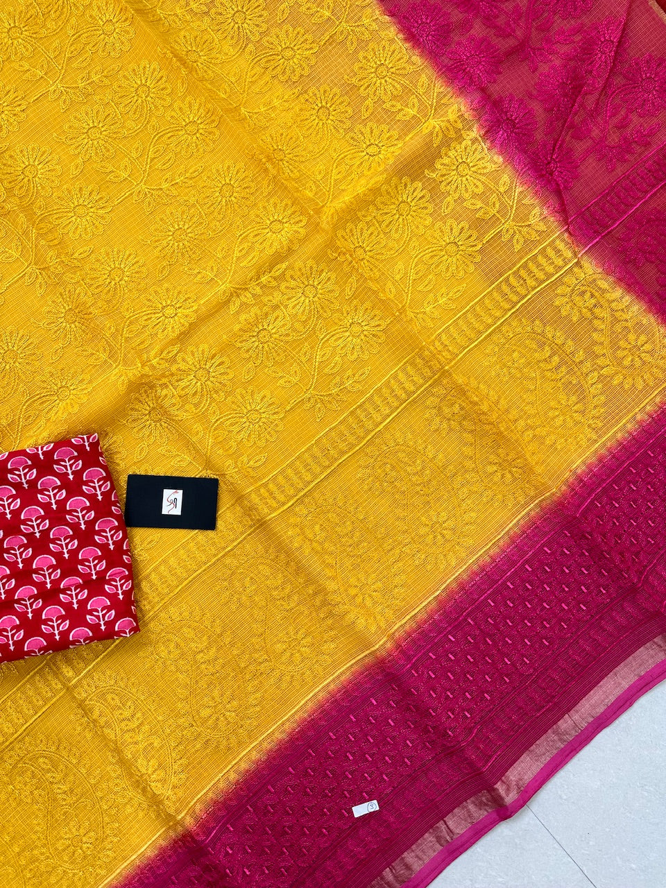 Pure Embroidered Kota Cotton Doria Saree