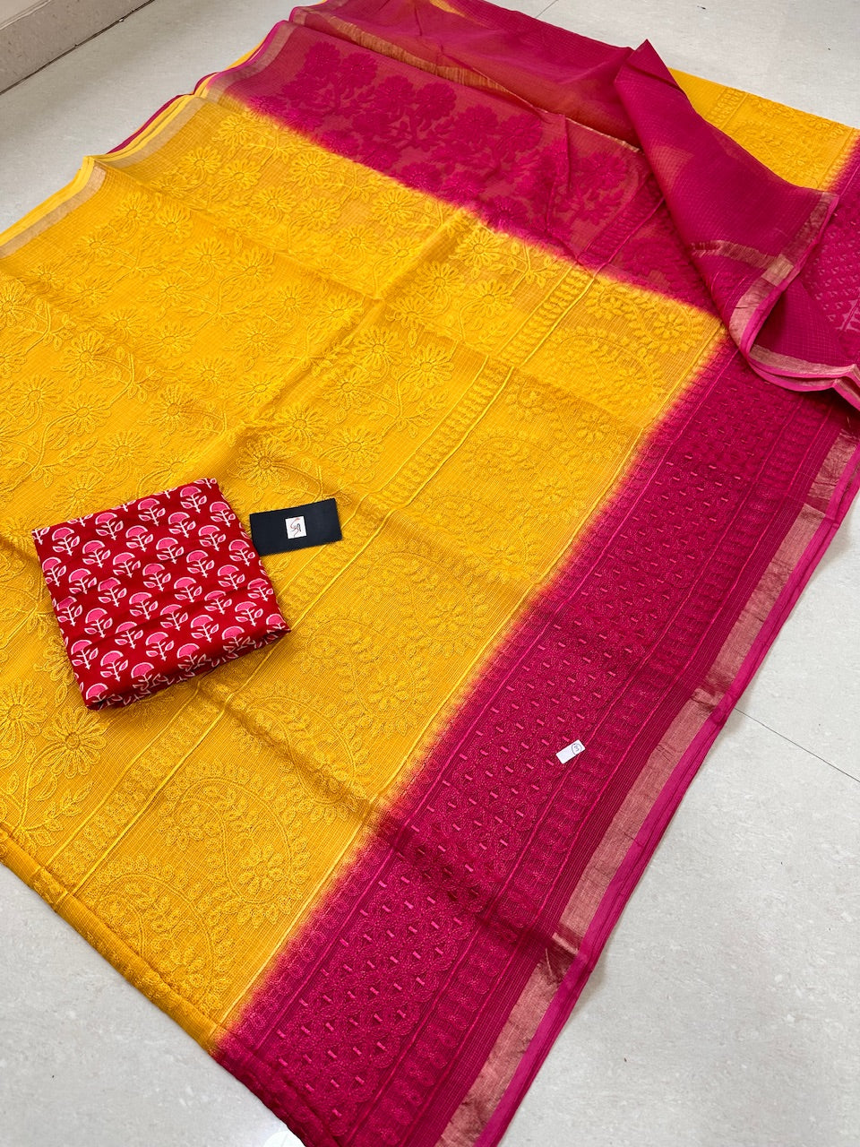 Pure Embroidered Kota Cotton Doria Saree