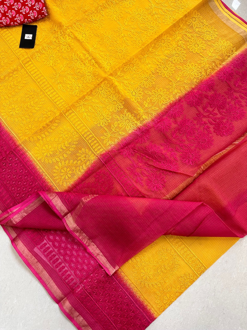 Pure Embroidered Kota Cotton Doria Saree