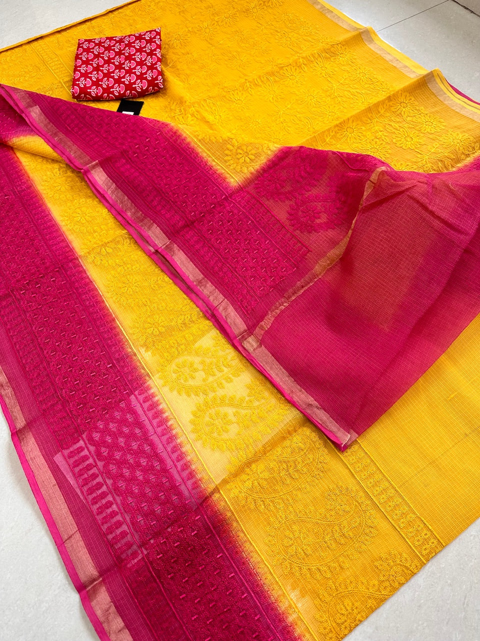 Pure Embroidered Kota Cotton Doria Saree