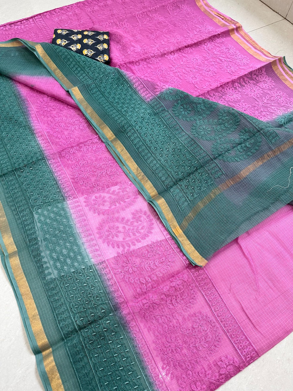 Pure Embroidered Kota Cotton Doria Saree