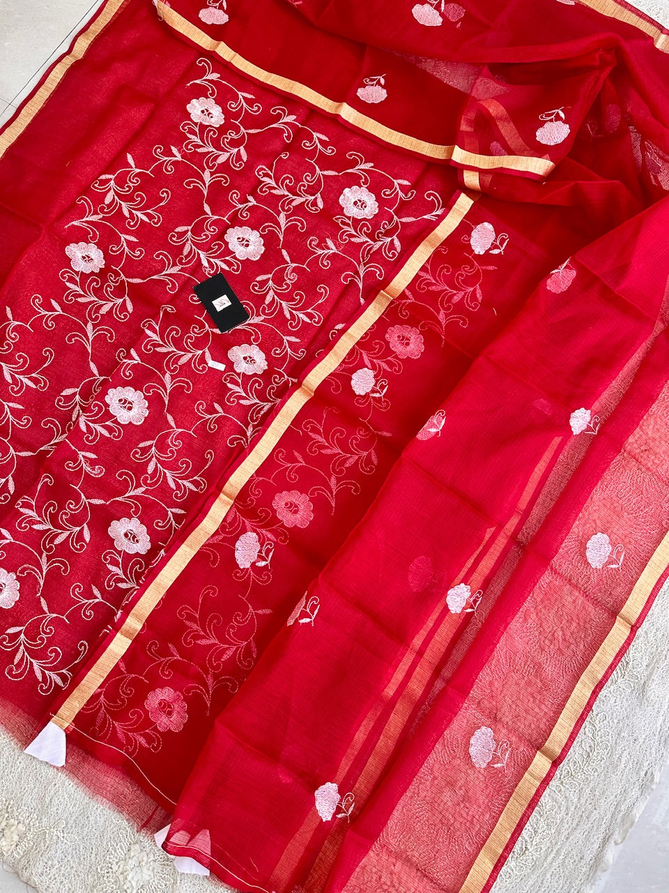 Embroidered Kota Cotton Doria Top N Dupatta (Suit)