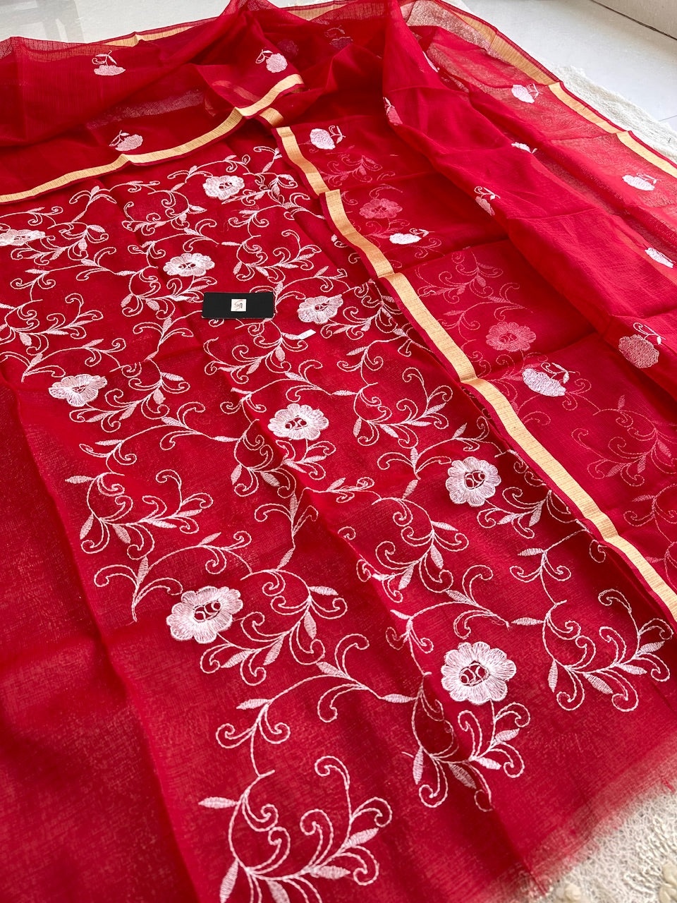 Embroidered Kota Cotton Doria Top N Dupatta (Suit)