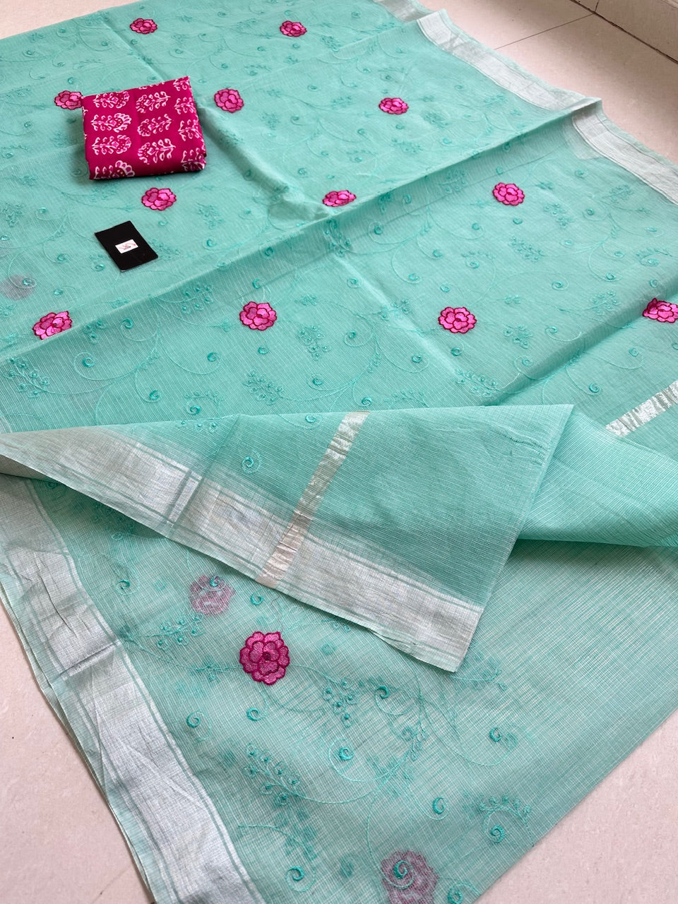 Embroidered Kota Cotton Doria Saree