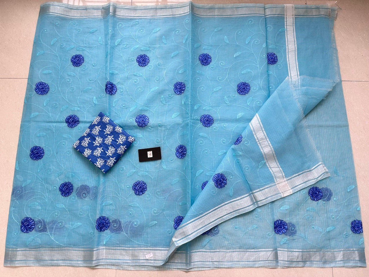 Embroidered Kota Cotton Doria Saree