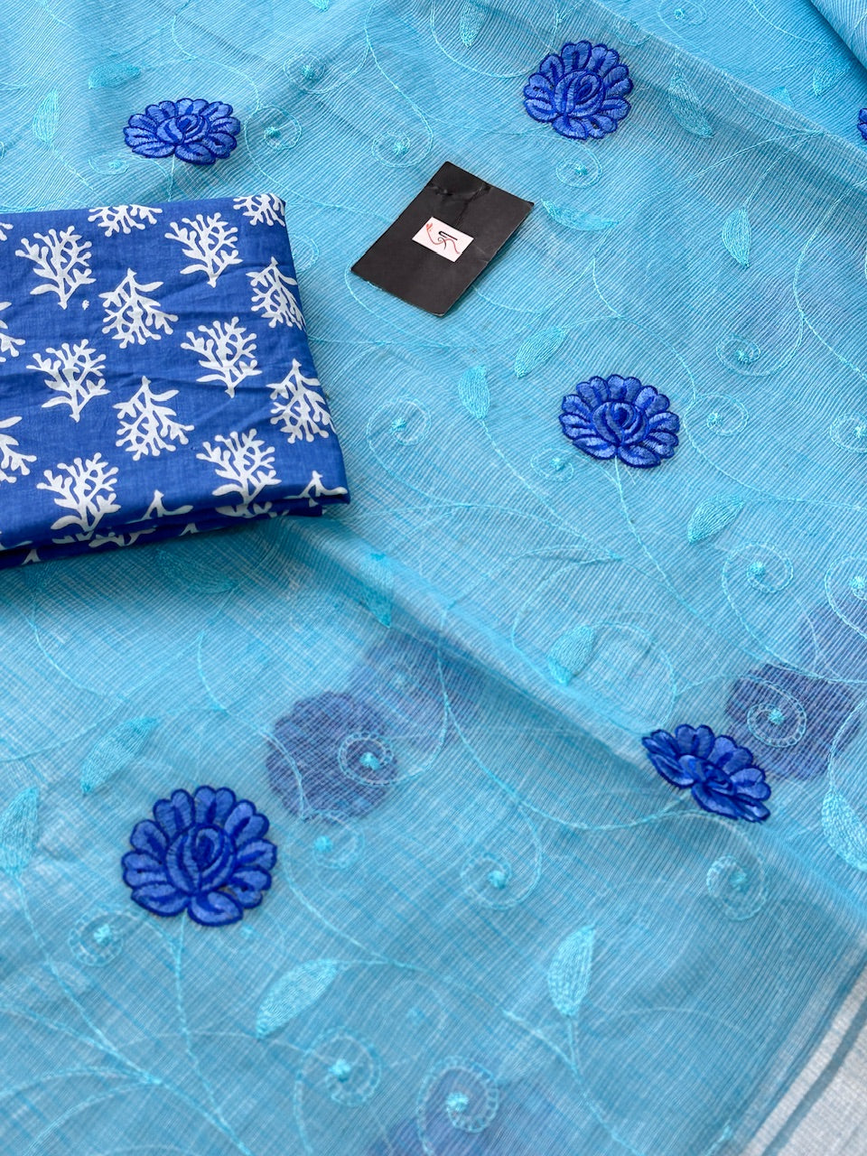 Embroidered Kota Cotton Doria Saree