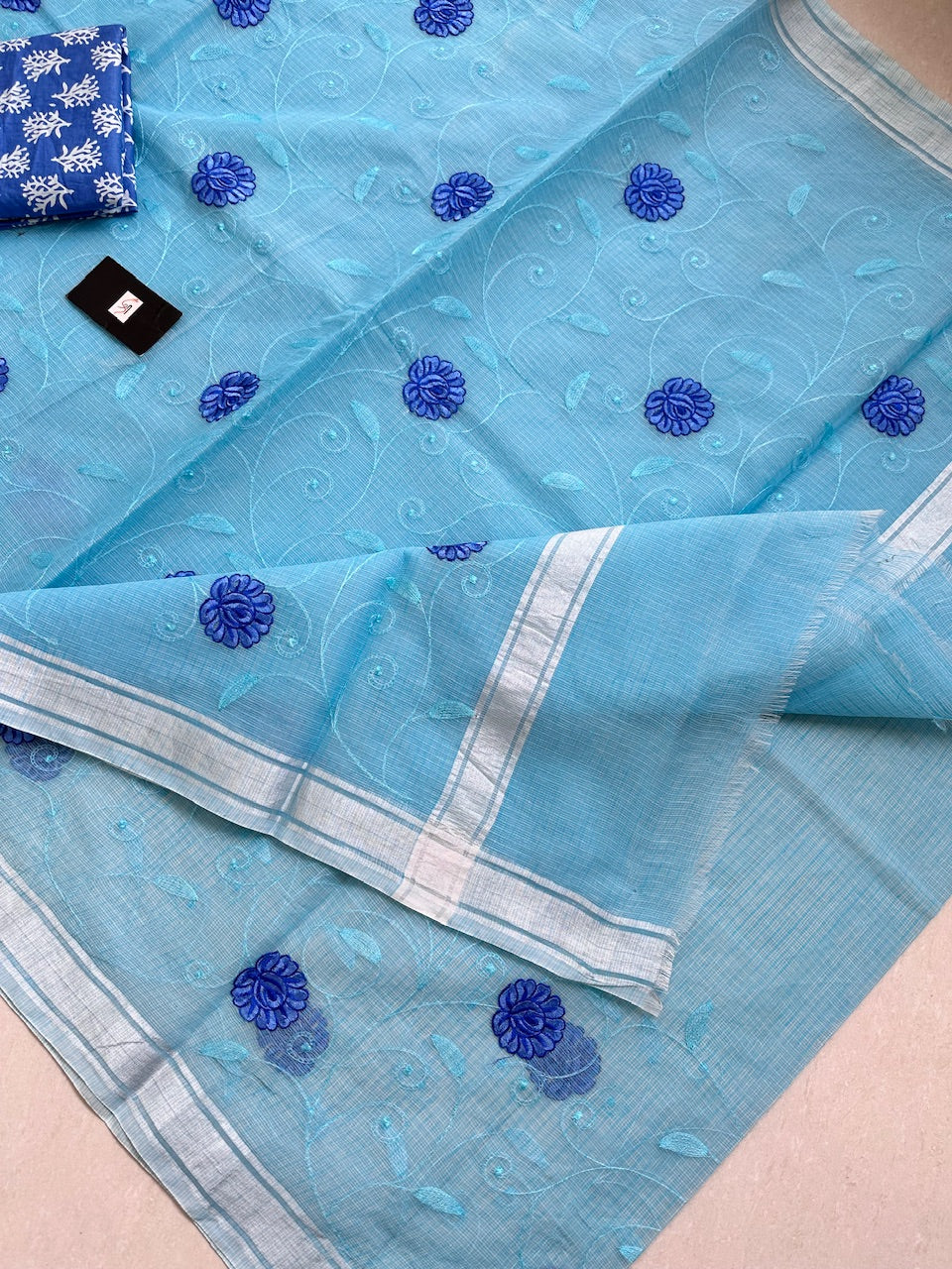 Embroidered Kota Cotton Doria Saree