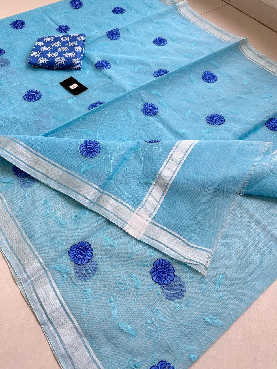 Embroidered Kota Cotton Doria Saree