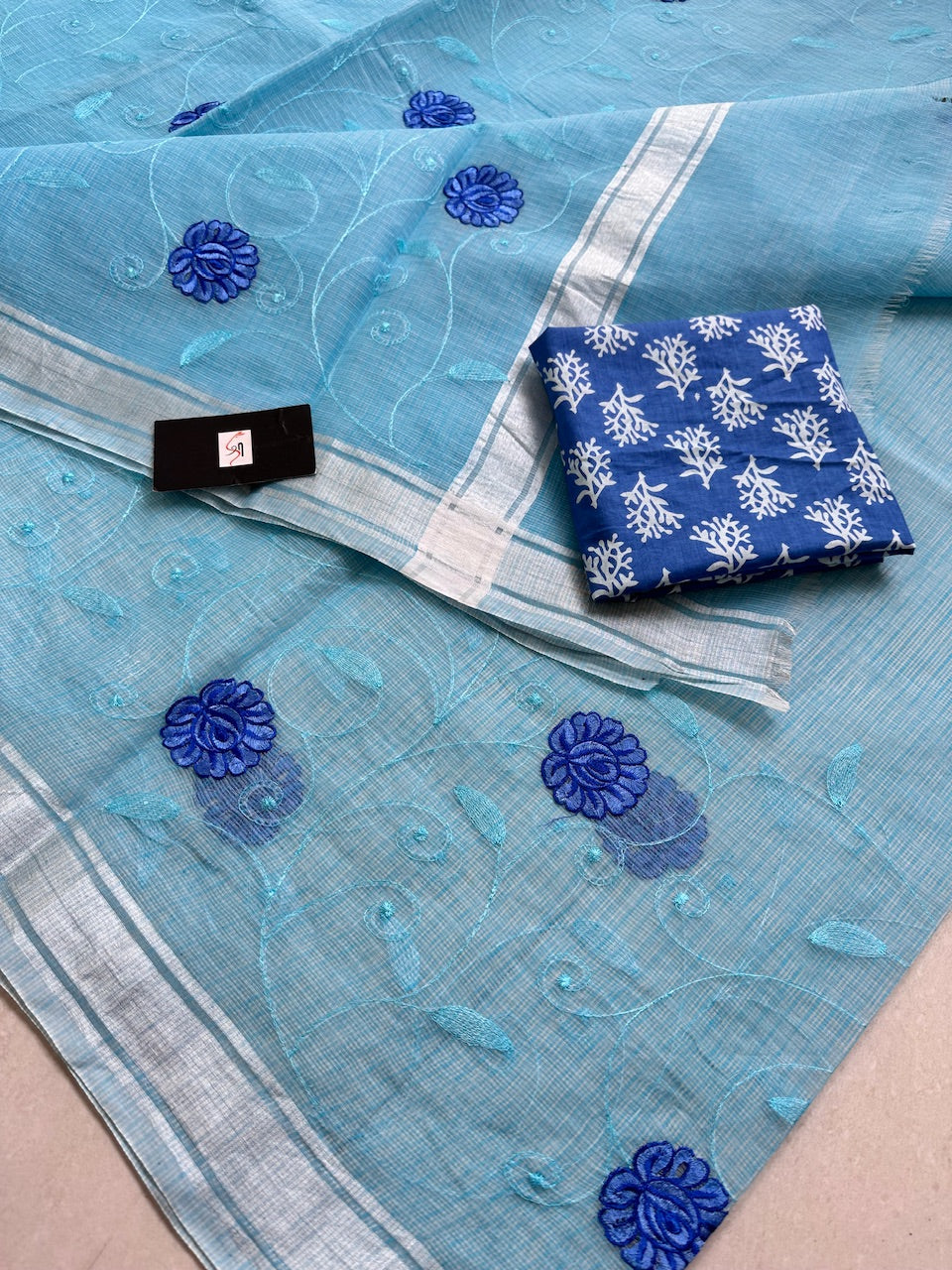 Embroidered Kota Cotton Doria Saree