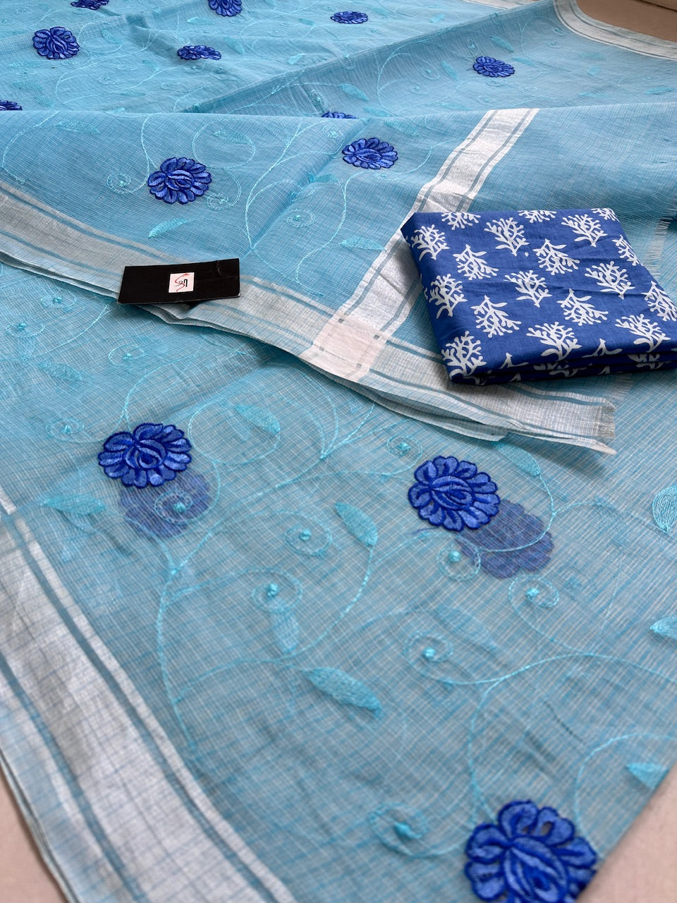 Embroidered Kota Cotton Doria Saree