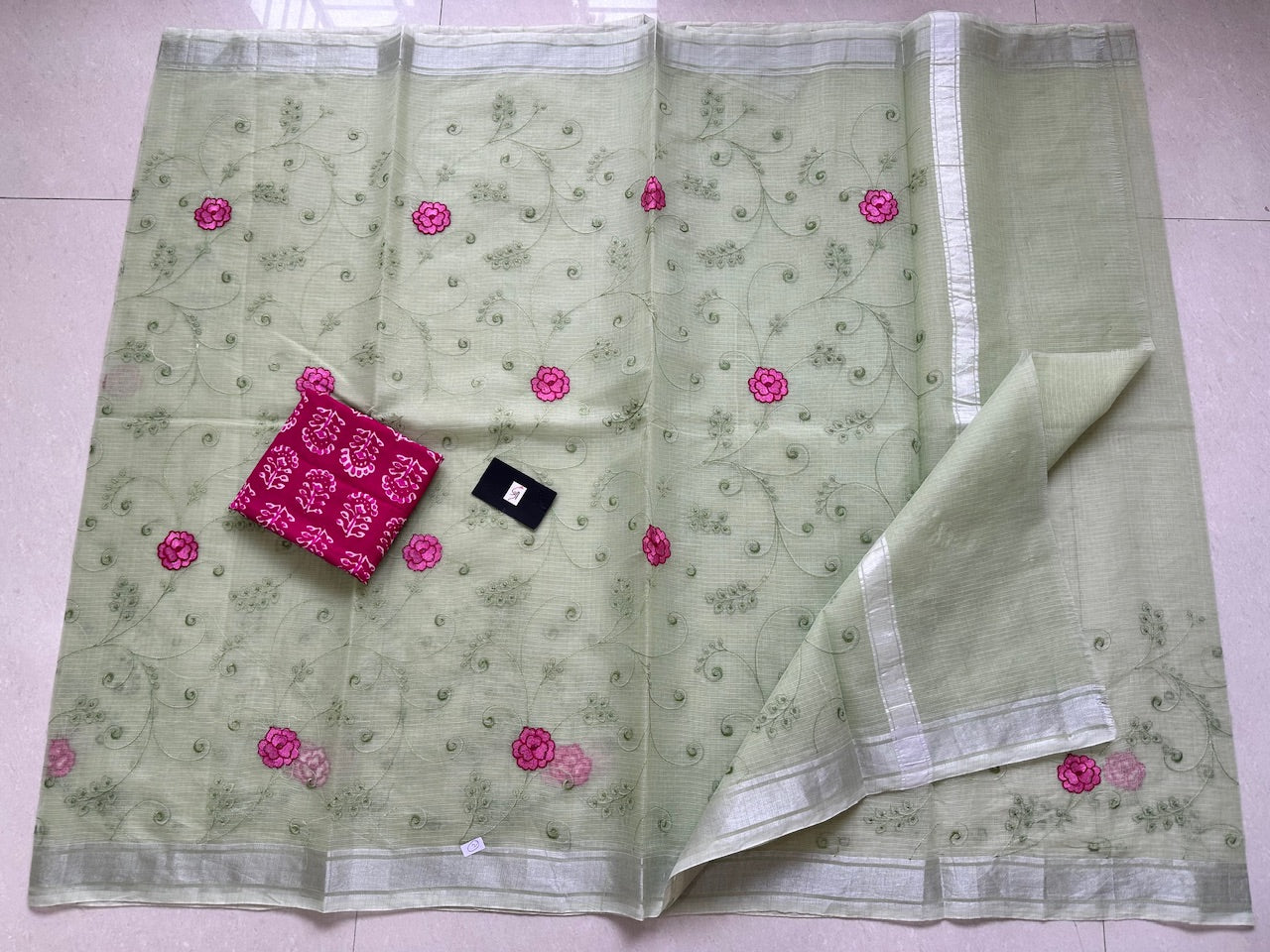 Embroidered Kota Cotton Doria Saree