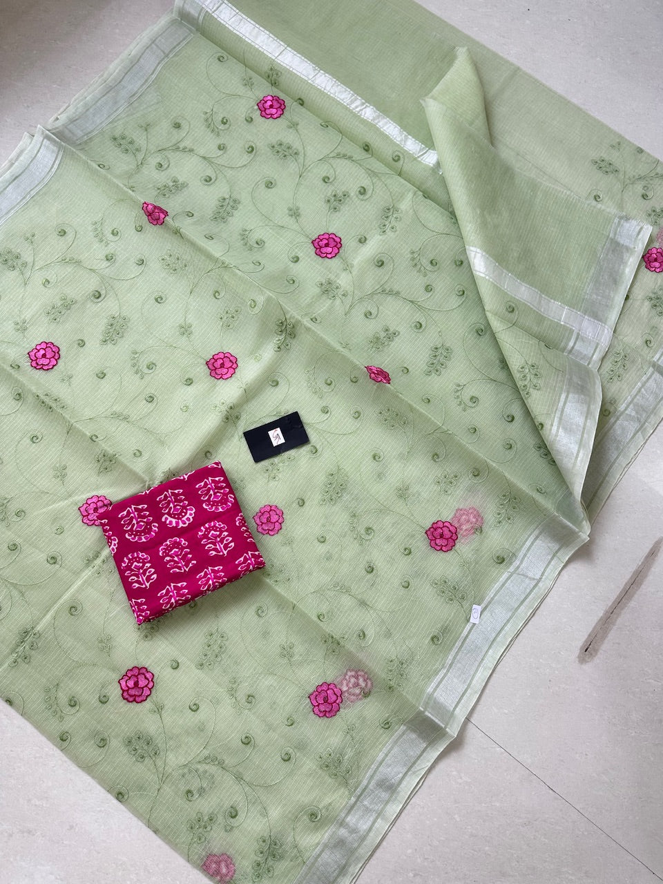 Embroidered Kota Cotton Doria Saree