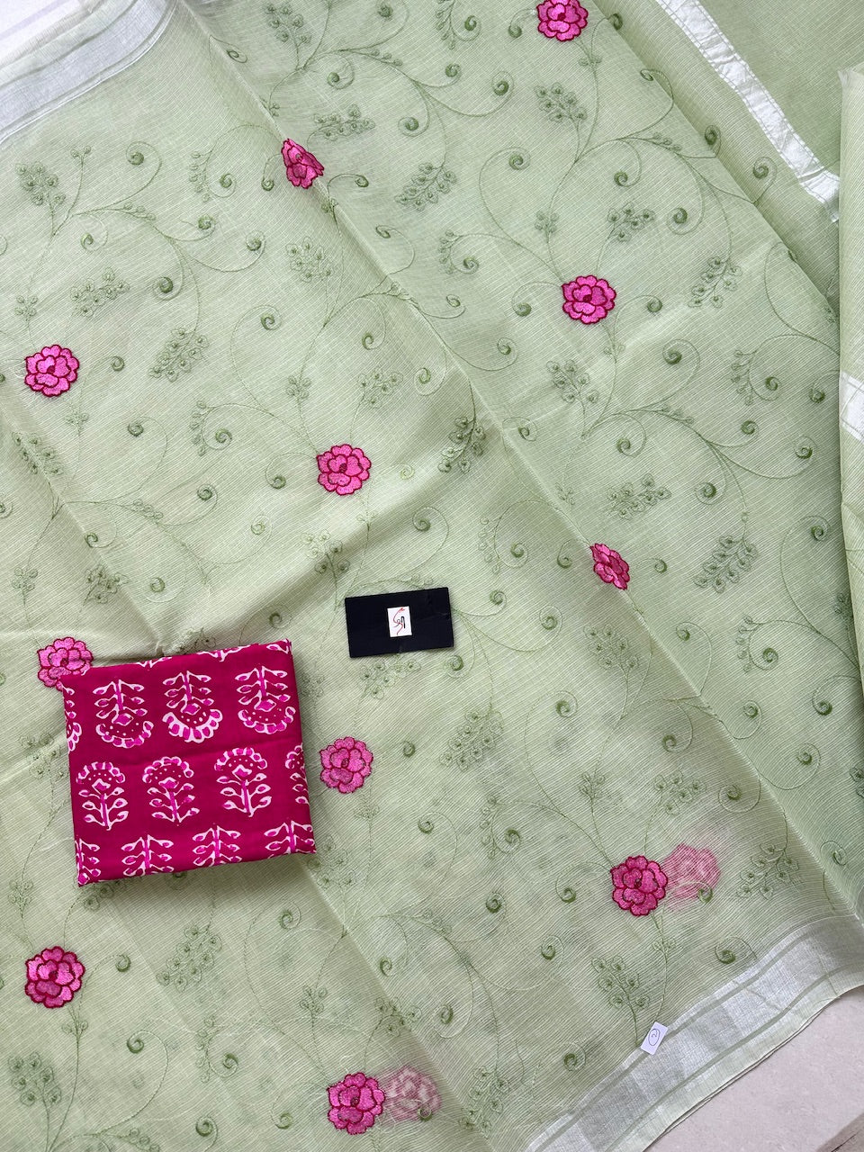 Embroidered Kota Cotton Doria Saree