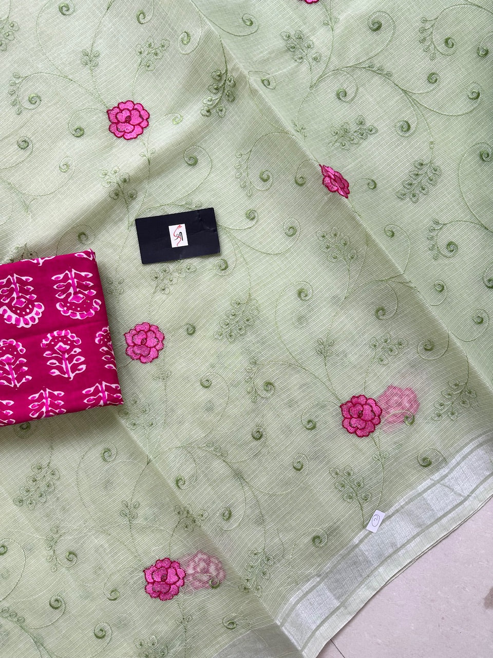 Embroidered Kota Cotton Doria Saree