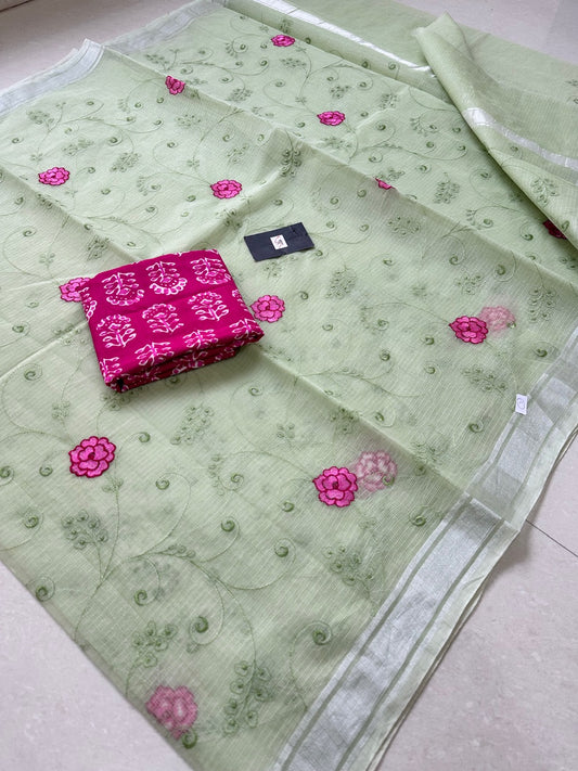 Embroidered Kota Cotton Doria Saree