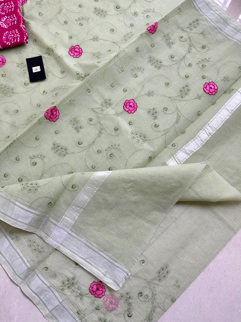 Embroidered Kota Cotton Doria Saree