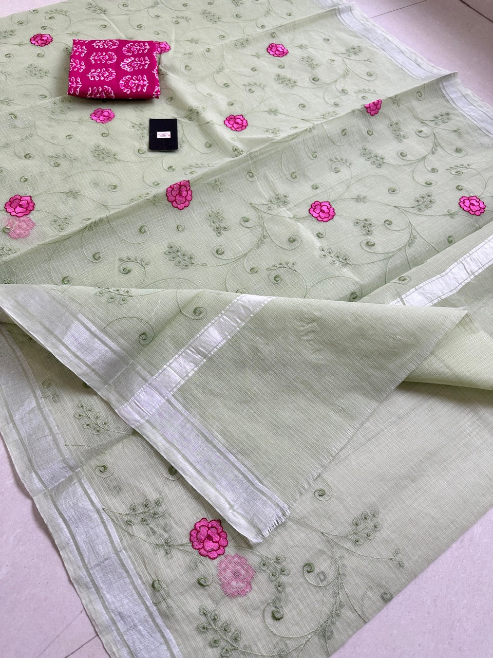 Embroidered Kota Cotton Doria Saree